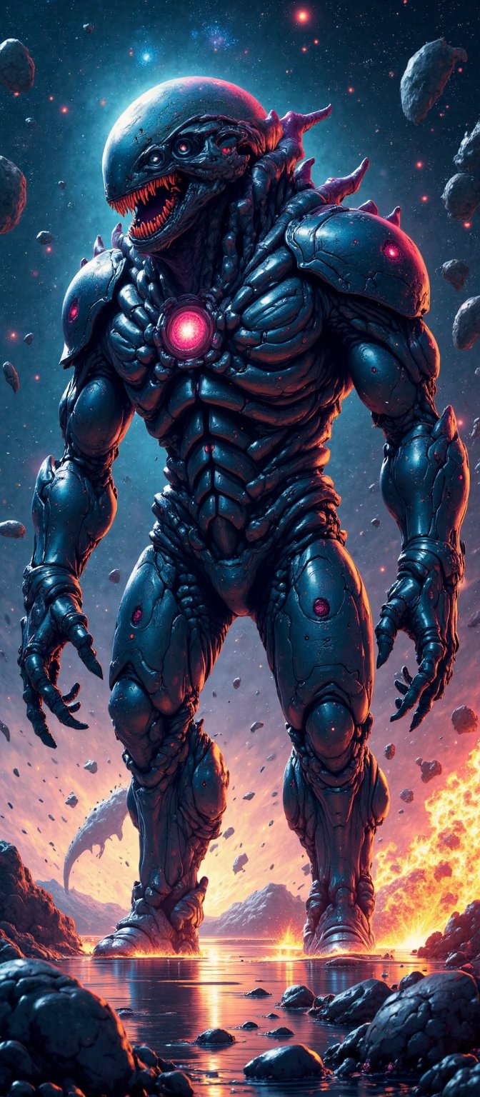 Galactic Gargantua An enormous,  bipedal alien monster with thick,  armoured skin and a mouth that opens into a bottomless...