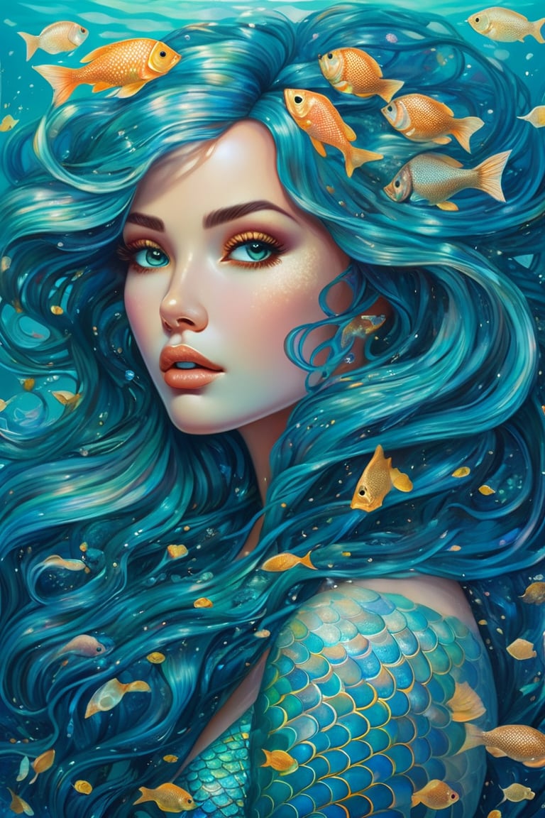 Imagine a beautiful hyper realistic mermaid with an opal scaled fish tail,  fantasy,  underwater by Magie on Tensor.Art