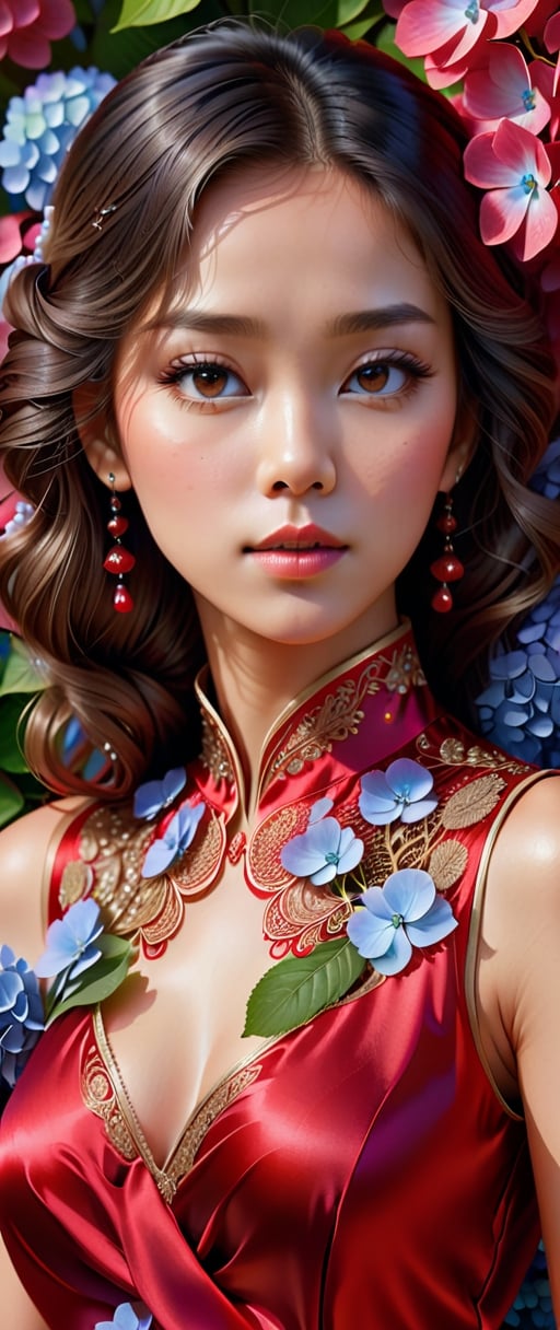 Cinematic results,  intricate ultra detailed portrait picture of a woman with detailed hair in a sleeveless red silk top,...