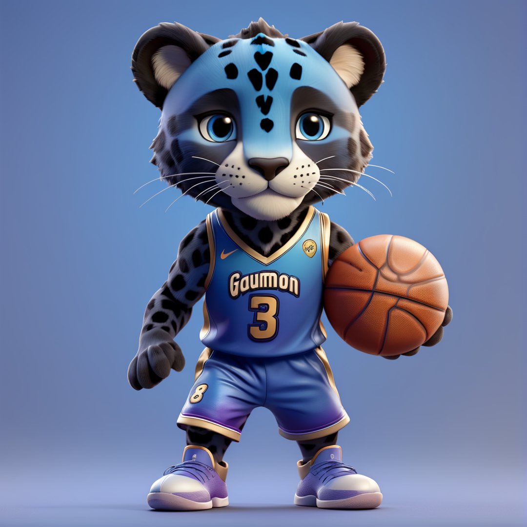 (full body) cute panther basketball player, sharp eyes, extremely detailed, intricate details, muted color scheme, subtle gradients, photorealistic, 8k, 3d style,gabumon