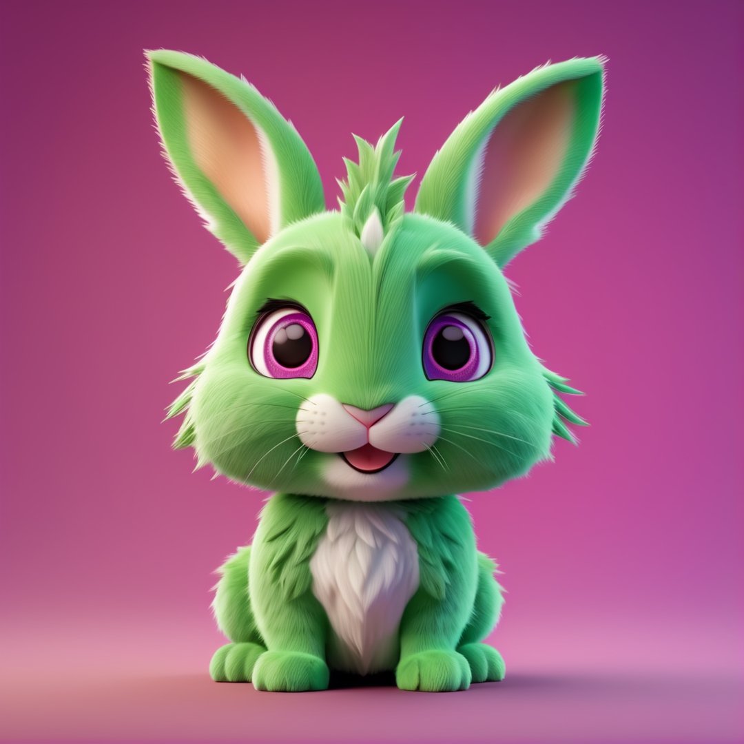 (full body) cute green rabbit, magenta sharp eyes, extremely detailed, intricate details, muted color scheme, subtle gradients, photorealistic, 8k, 3d style,gabumon