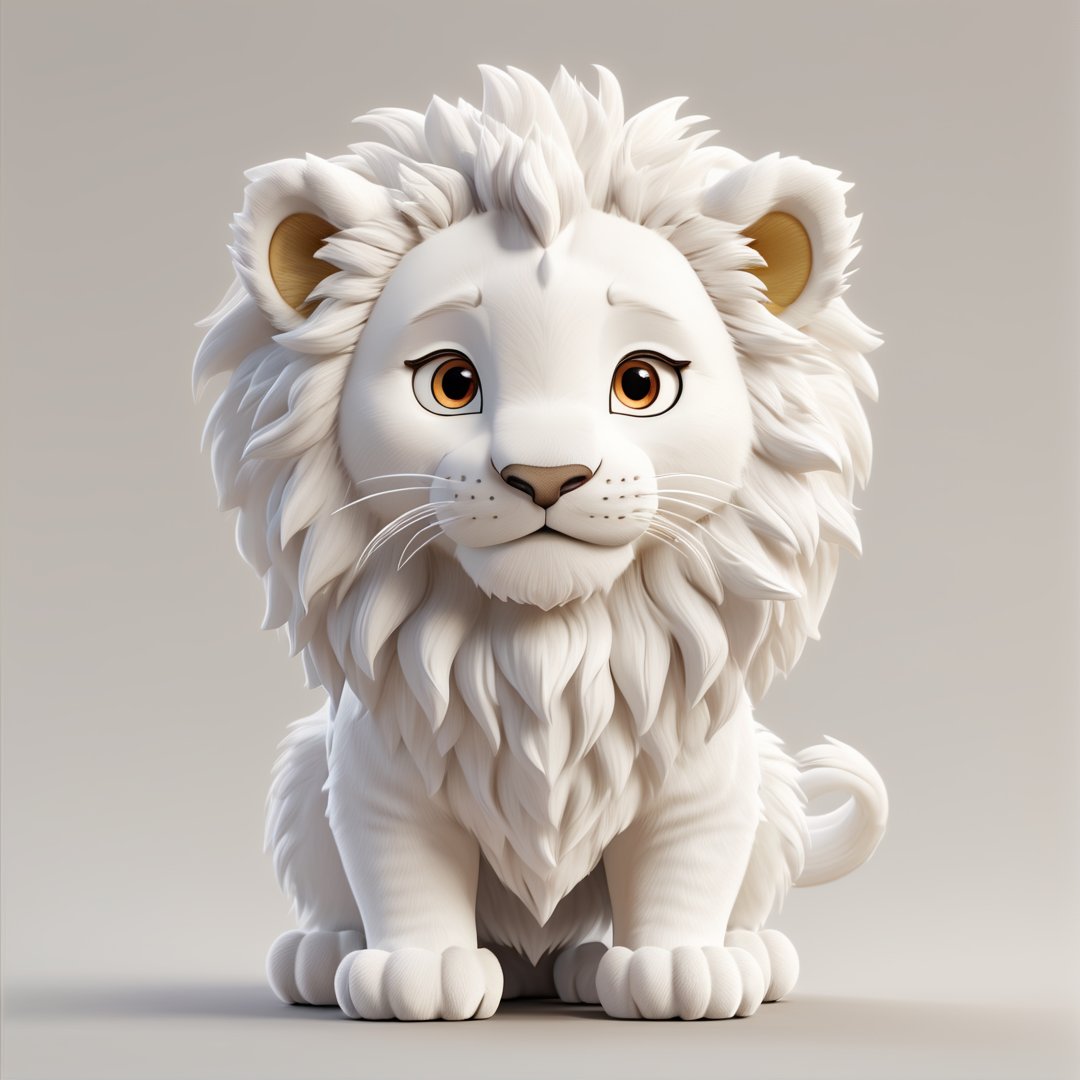 (full body) white cute lion, sharp eyes, extremely detailed, intricate details, muted color scheme, subtle gradients, photorealistic, 8k, 3d style,gabumon