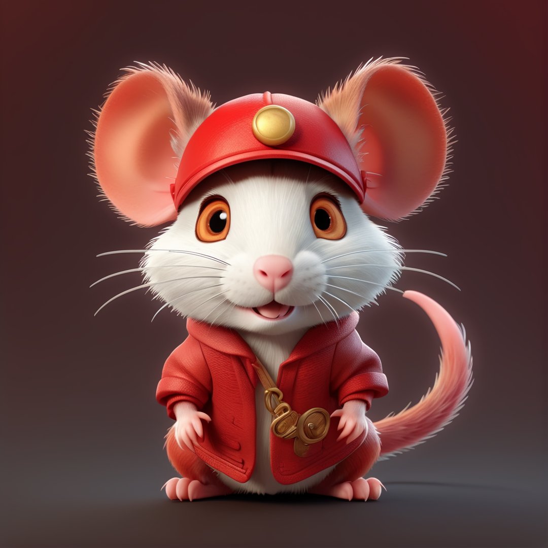 (full body) red cute rat, sharp eyes, extremely detailed, intricate details, muted color scheme, subtle gradients, photorealistic, 8k, 3d style,gabumon