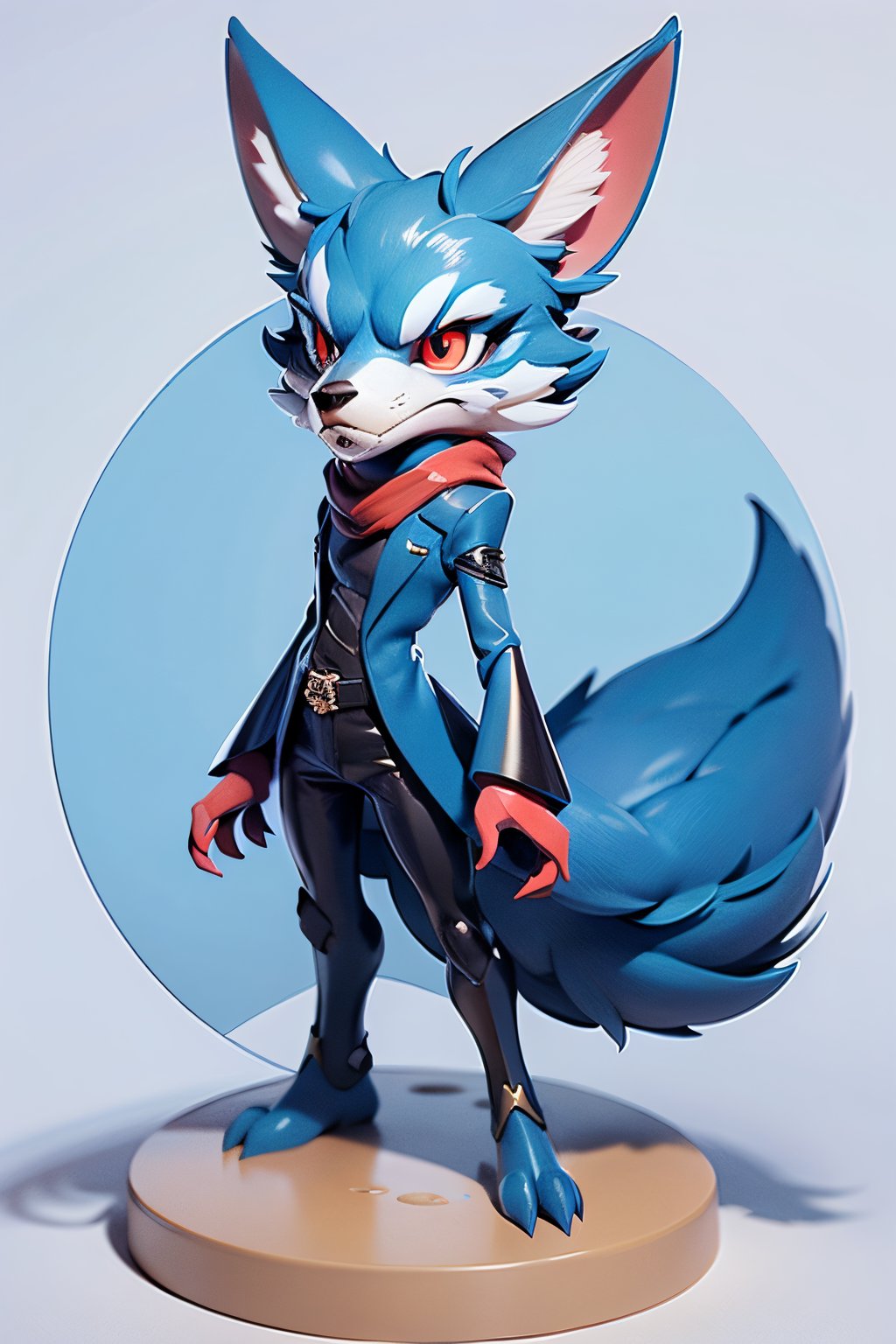 (masterpiece:1.5), (best quality:1.5), anthropomorphic blue fox, red eyes, sketch,3DMM