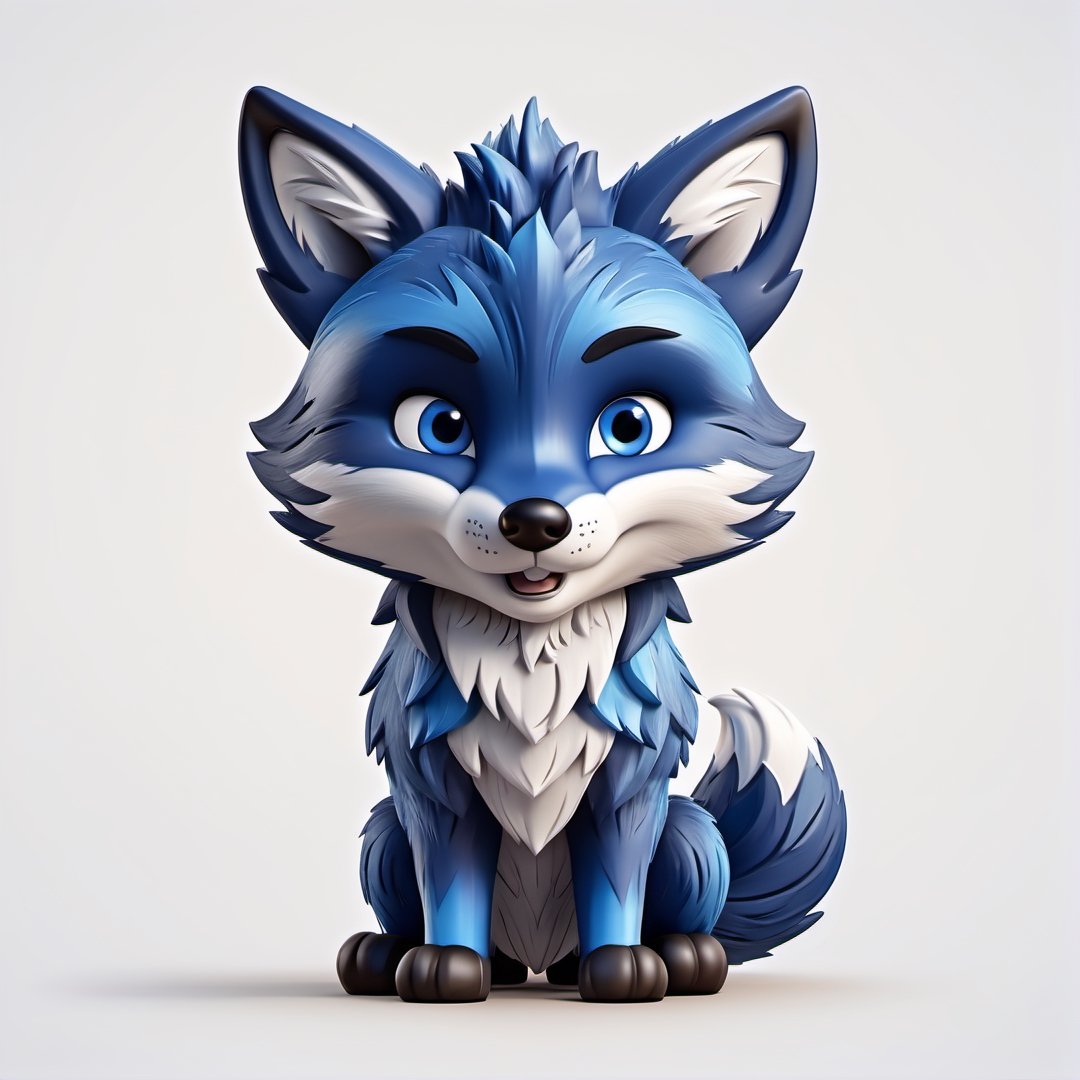 (full body) Tribal version mascot of cute and cuddly blue fox, angry expression, fighting pose, masterpiece artwork, white accent, detailed face features, sharp eyes, extremely detailed, intricate details, muted color scheme, subtle gradients, photorealistic, 8k, 3d style