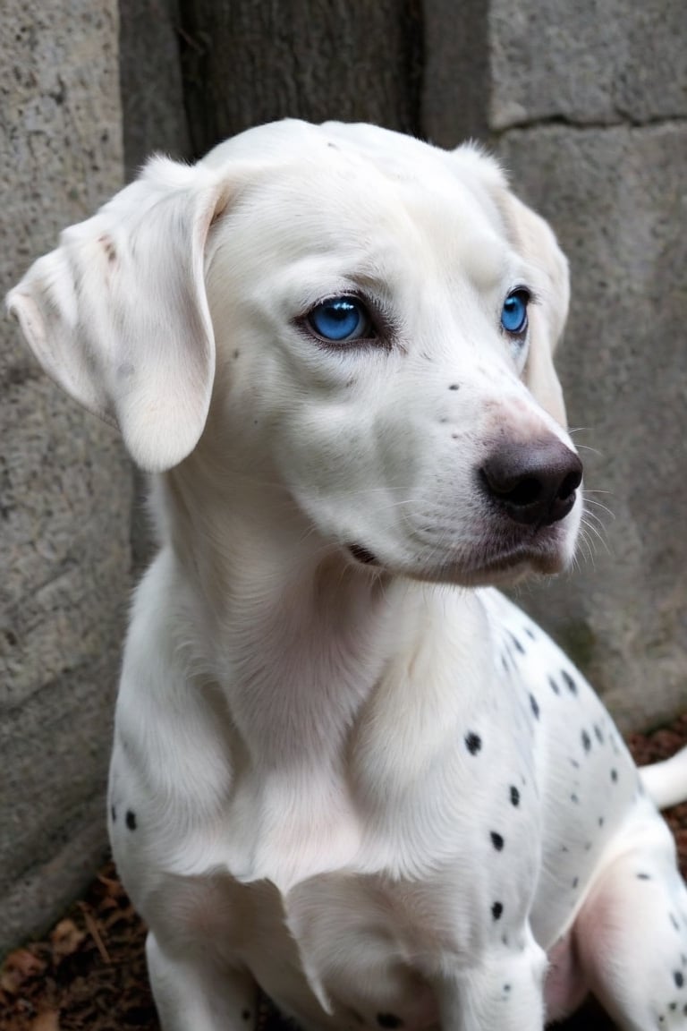 a white dalmatian with blue eyes