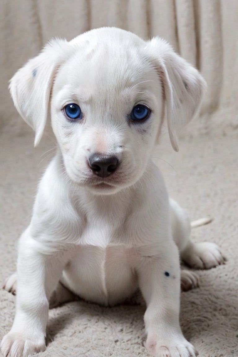 a white dalmatian puppywith blue eyes