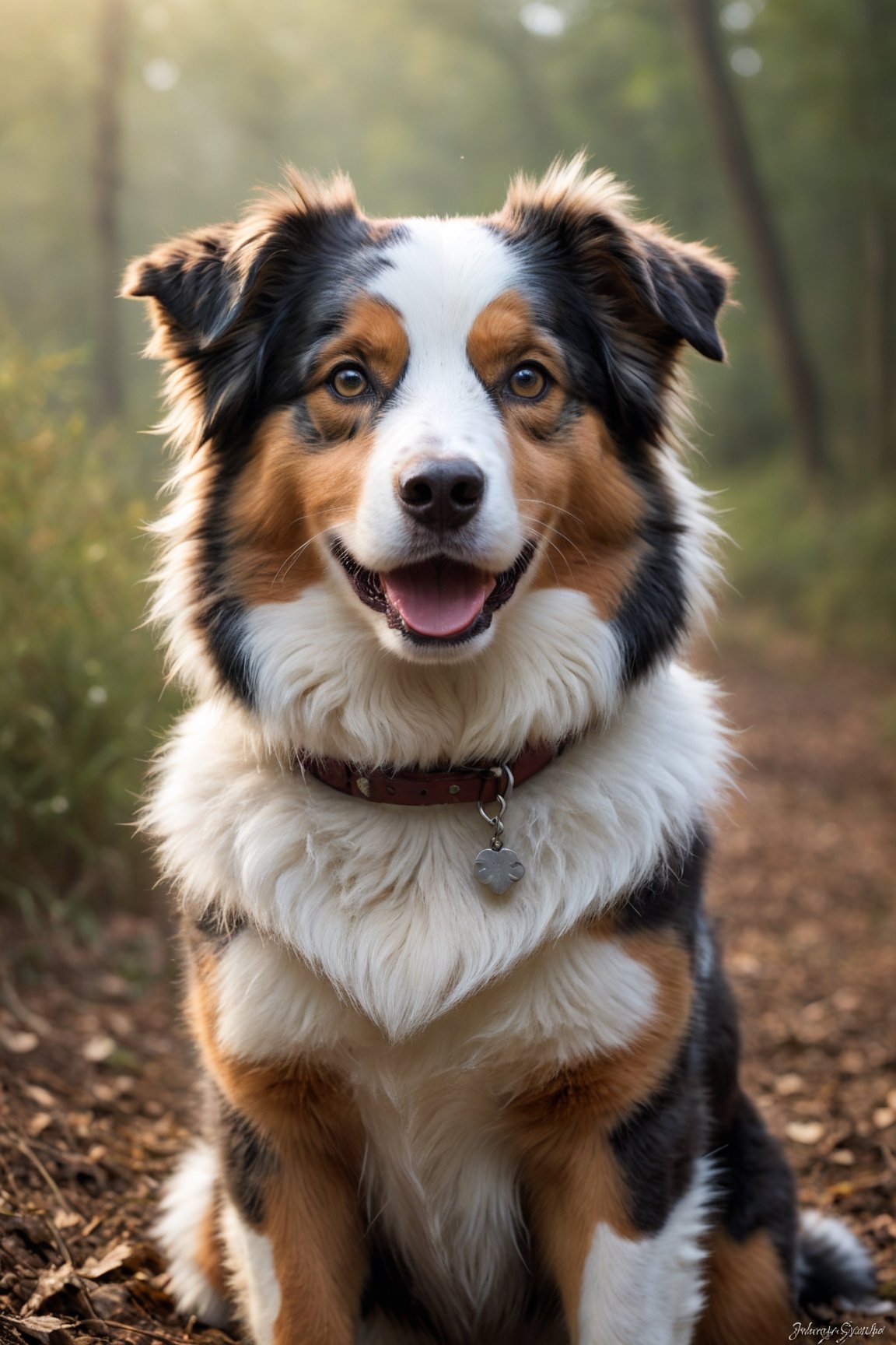 Australian shepherd, realistic photo, sweet atmosphere, all very detailed, masterpiece