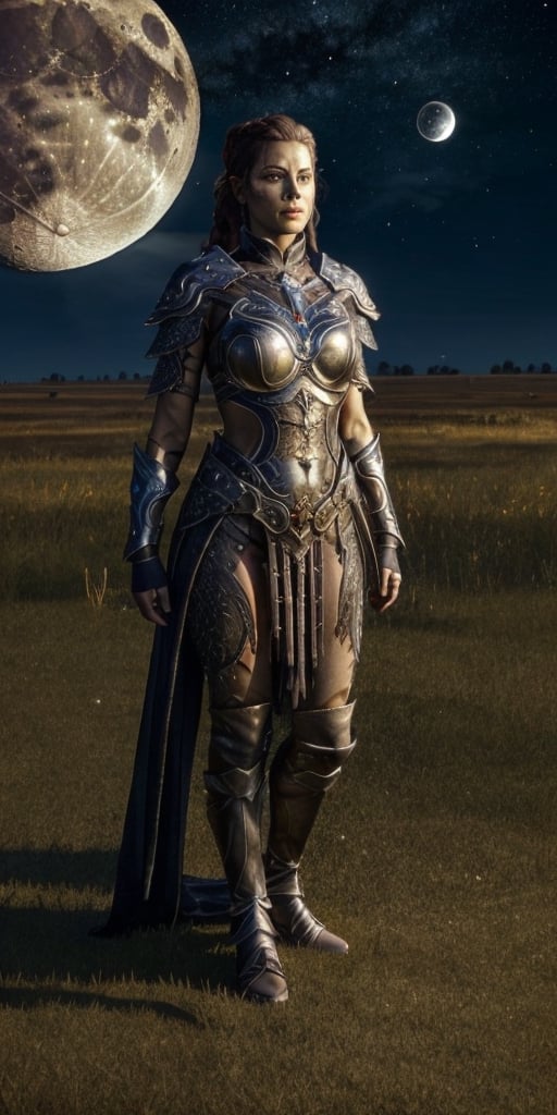 best quality,masterpiece,detailed,16k,beautiful detailed face,beautiful detailed eyes,8k,sole_female, (fullbody shot),

medieval style warrior woman in the night open plains, high-detailed, torn armor, medieval style, stars and moon in background, fireflys, floating leeves, medieval style

((hugebreasts)), (perfect large breasts:1),githyanki