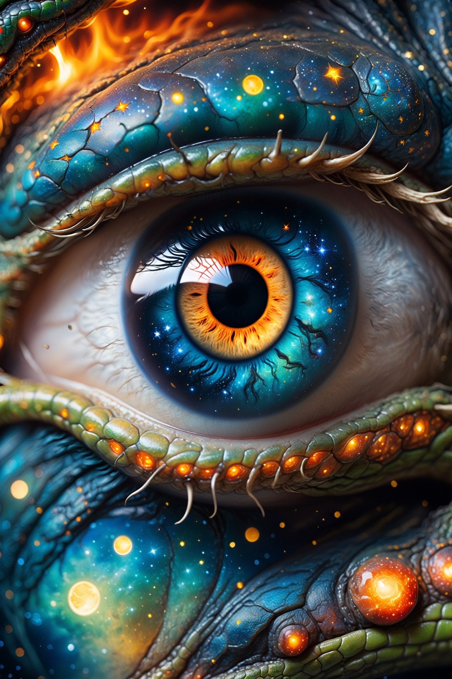 Close up photo of reptil Eye,  in which made of a constellation of cosmic wonder,  astronomy by Smlychf on Tensor.Art