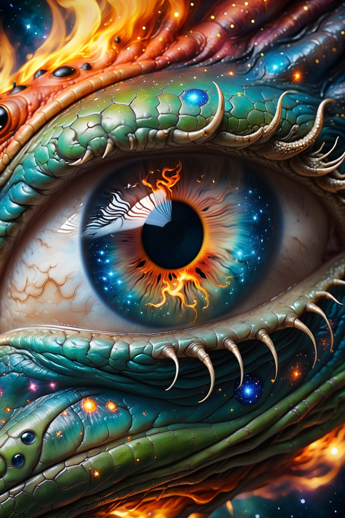 Close up photo of reptil Eye,  in which made of a constellation of cosmic wonder,  astronomy by Smlychf on Tensor.Art