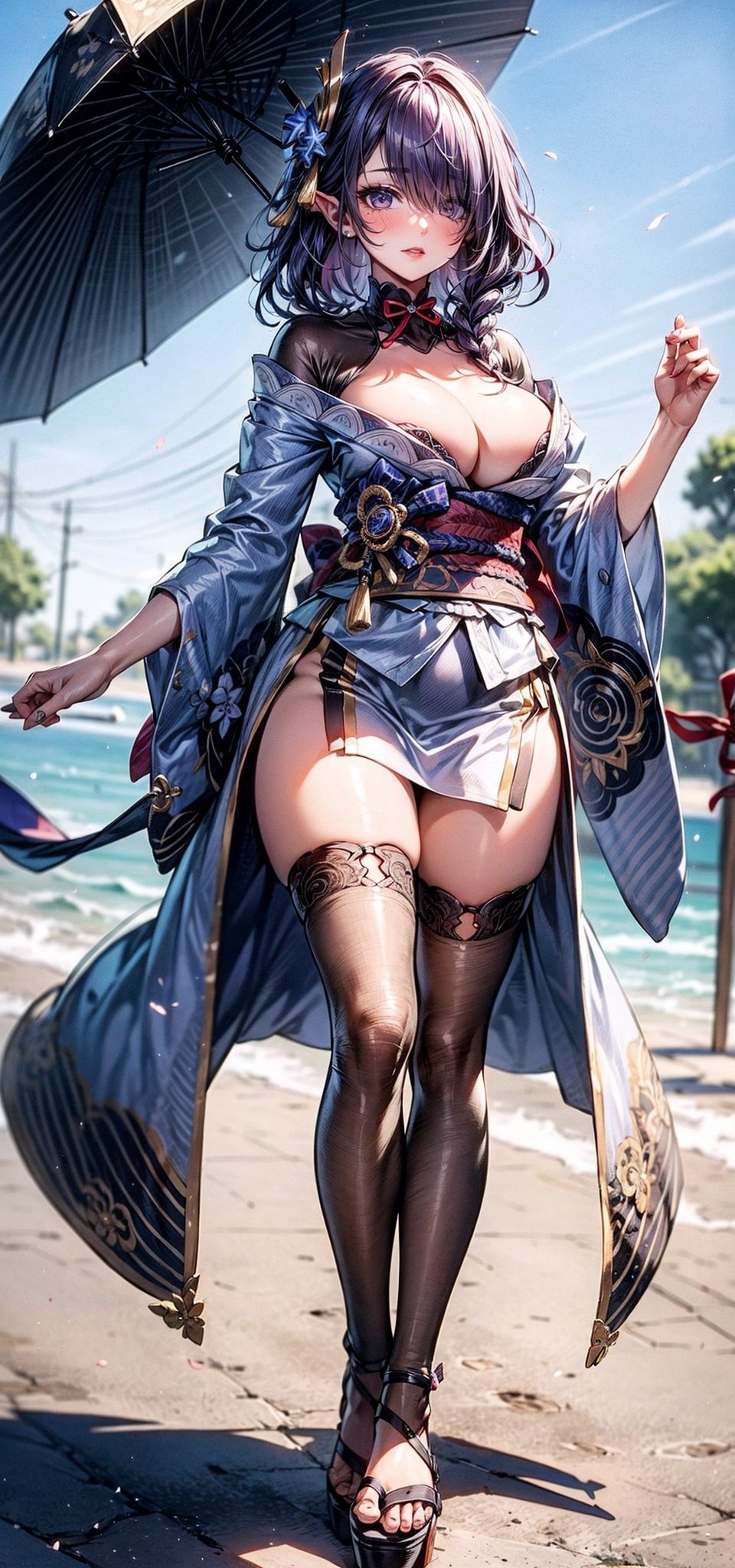 (((masterpiece, best quality:1.1))), highres, Manga, (ultra-detailed), (((1girl))), (((solo:1.5))), (upright), curvy, beautiful legs,  perfect body, beautiful woman, (beautiful detailed face:1.2), beautiful detailed eyes, ((intricate detailed)), (perfect detailed breasts), perfect hands, detailed fingers, elf_ears, ((dress)), ((hair over one eye)), (beauty_mark), lipstick, high_heels, hair_past_waist, very_long_hair, pink_hair, amber_eyes, raidenshogundef