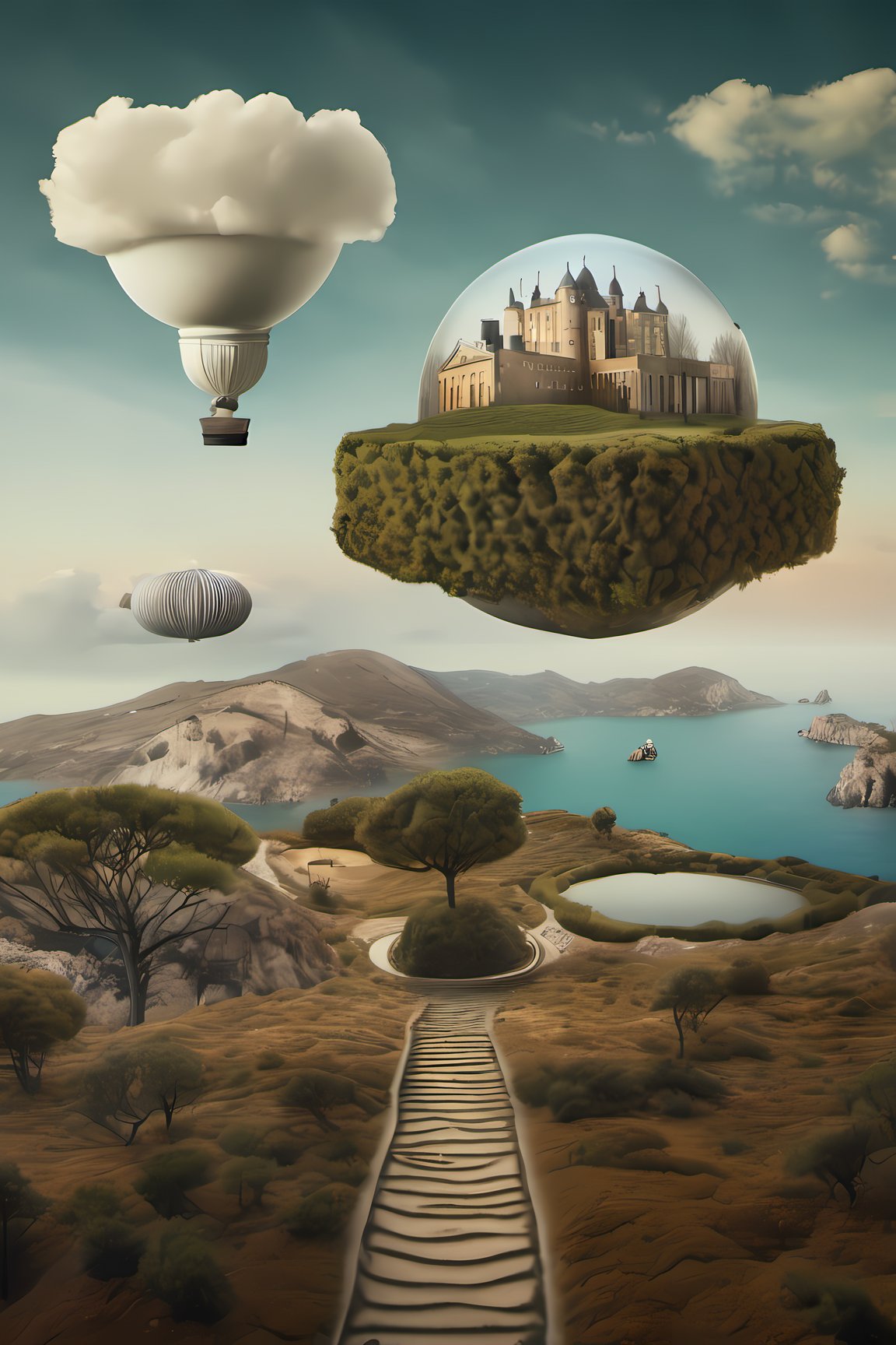 a surreal world inspired by rené magritte and salvador dali