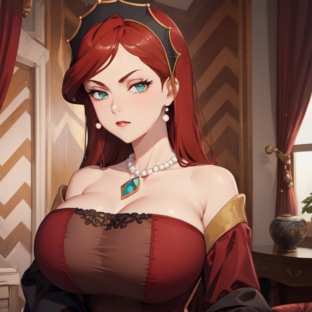 red_hair, green_eyes, Hilda_aiwaifu, CARTOON_jessica_rabbit_aiwaifu, big_breast, ,Hilda_aiwaifu,  luxury, big_room, luxurious furniture,CARTOON_jessica_rabbit_aiwaifu, beautyful face, 