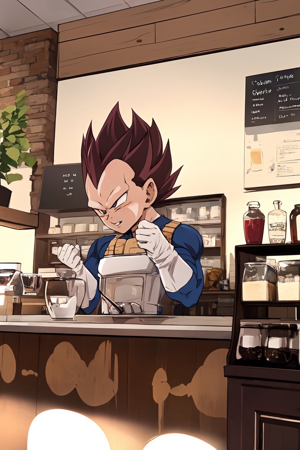 vegeta from dragon ball Z, Pour Over Coffee in coffee shop