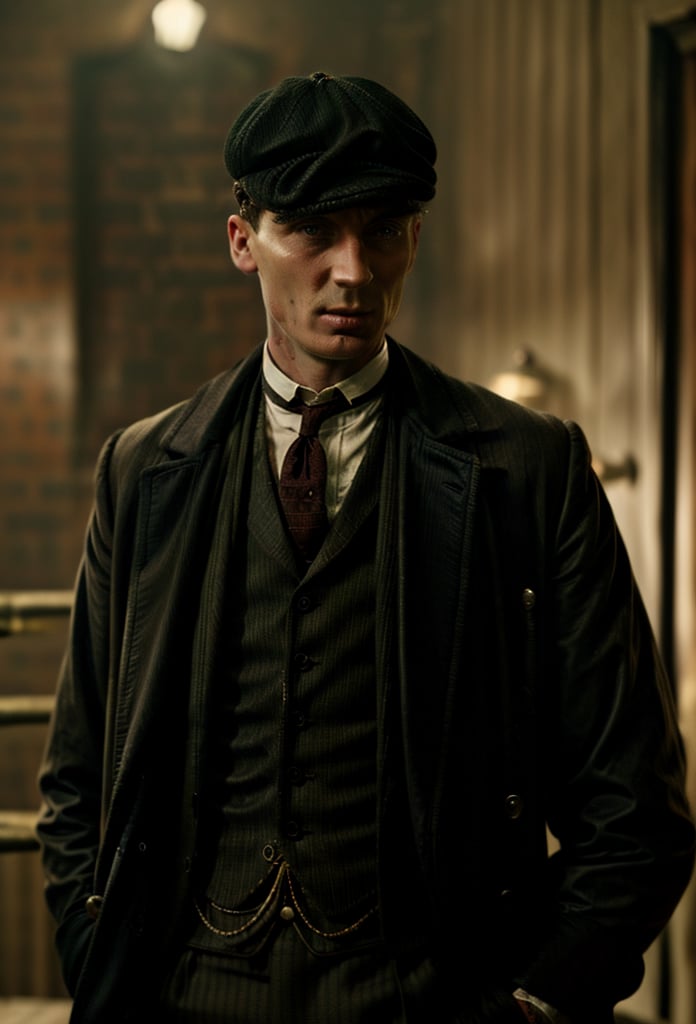 color photo of Thomas Shelby, the charismatic and ruthless leader of the Peaky Blinders 