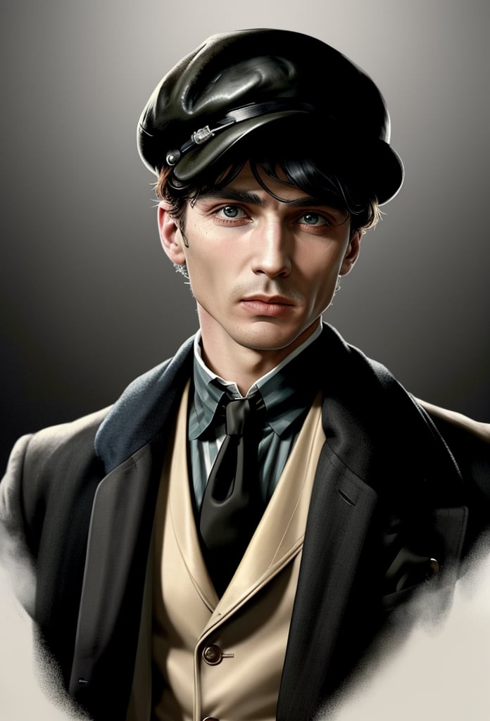 color photo of Thomas Shelby, the charismatic and ruthless leader of the Peaky Blinders 