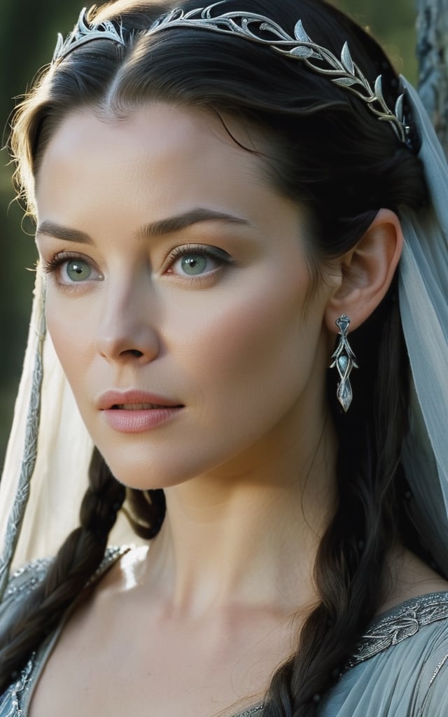 photo of arwen undomiel from Lord of the Rings,  film grain,  dramatic cinematic lut by The*cats-lover on Tensor.Art