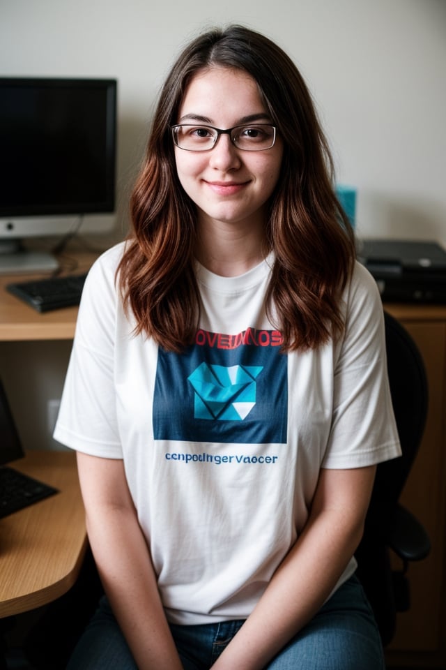 Sarah is a 26-year-old geek who works as a software developer at a technology company. He has short, brightly dyed hair, and wears thick-framed glasses. His clothing style is casual and comfortable, with video game t-shirts, skinny jeans, and sneakers. Sarah is passionate about programming and computing, spending hours in front of her computer developing applications and games. She is also a science fiction fan and enjoys binge-watching movies and TV shows in her free time. She is known in her local geek community for her talent in programming and her enthusiasm for sharing her knowledge with others.