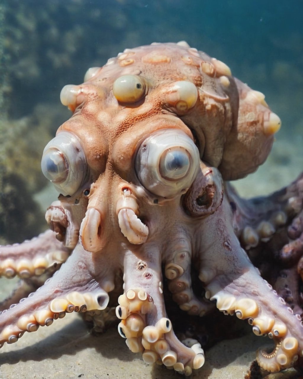 photo portrait of octopus in real life, horned head, real,Monster,HellAI,isni