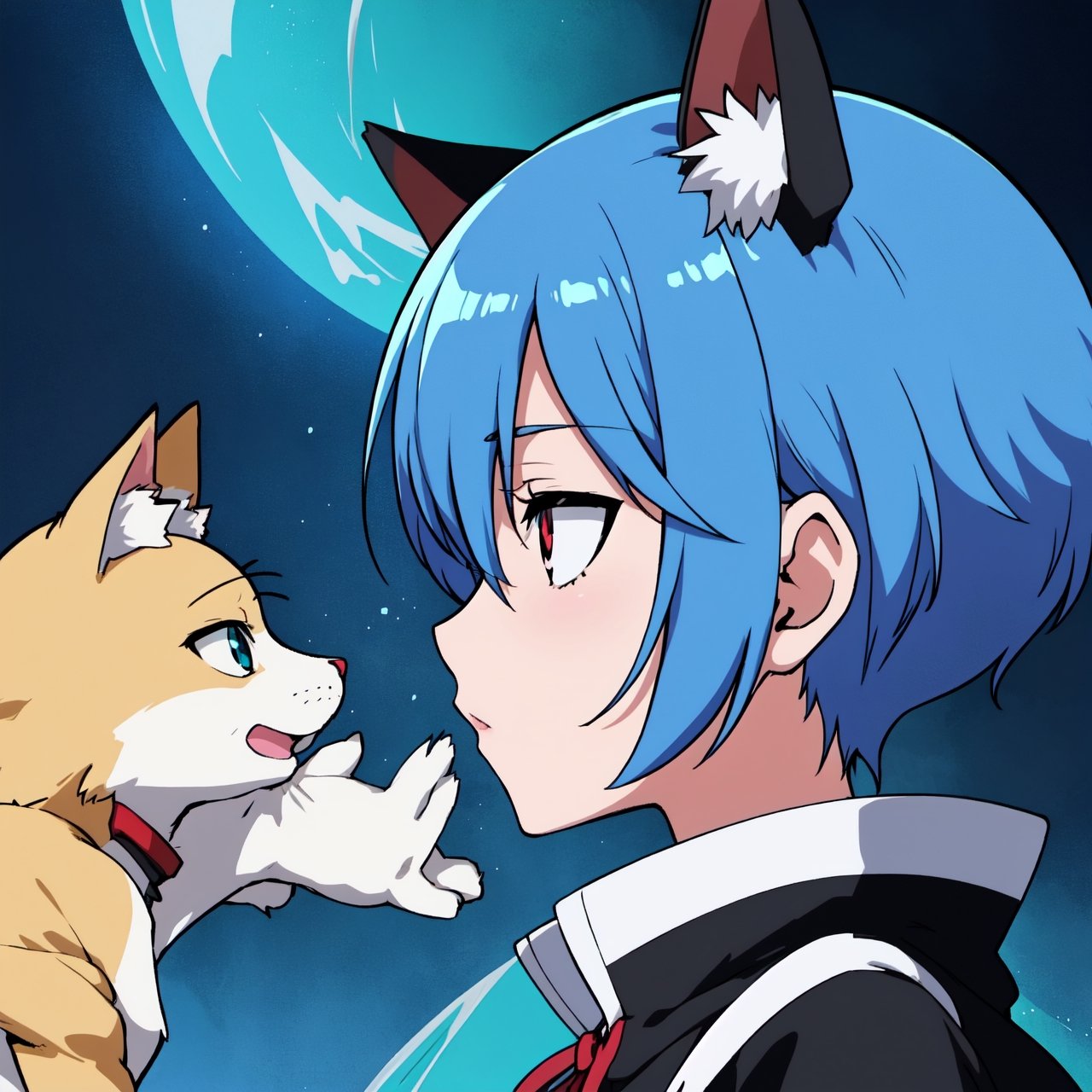 anime girl with blue hair and ears with a cat ears,  2 d anime style,  ayanami by hack_pur on Tensor.Art