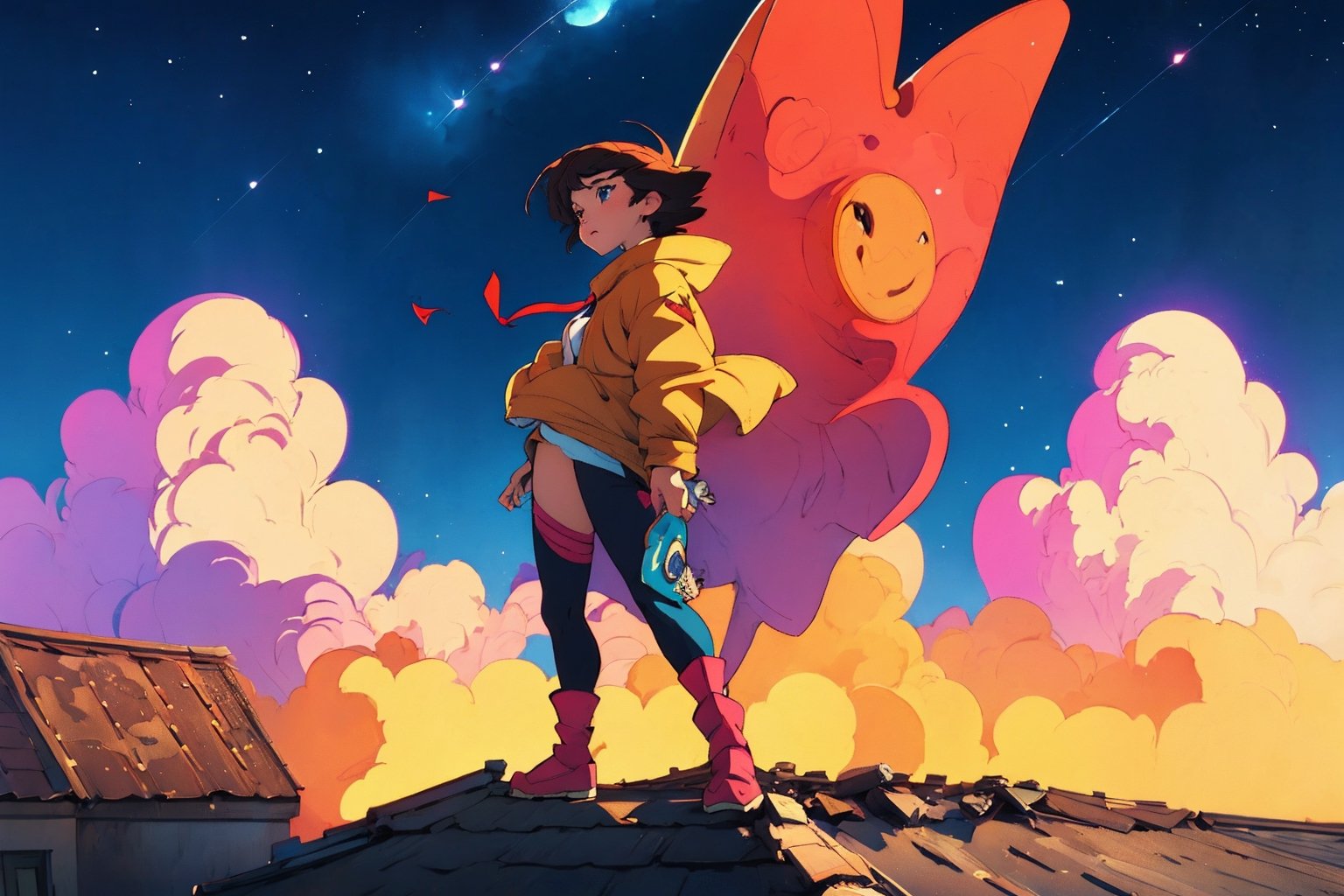 anime girl standing on rooftop looking at night sky with stars,  anime wallpaper 4k,  anime wallpaper 4 k by hack_pur on T...