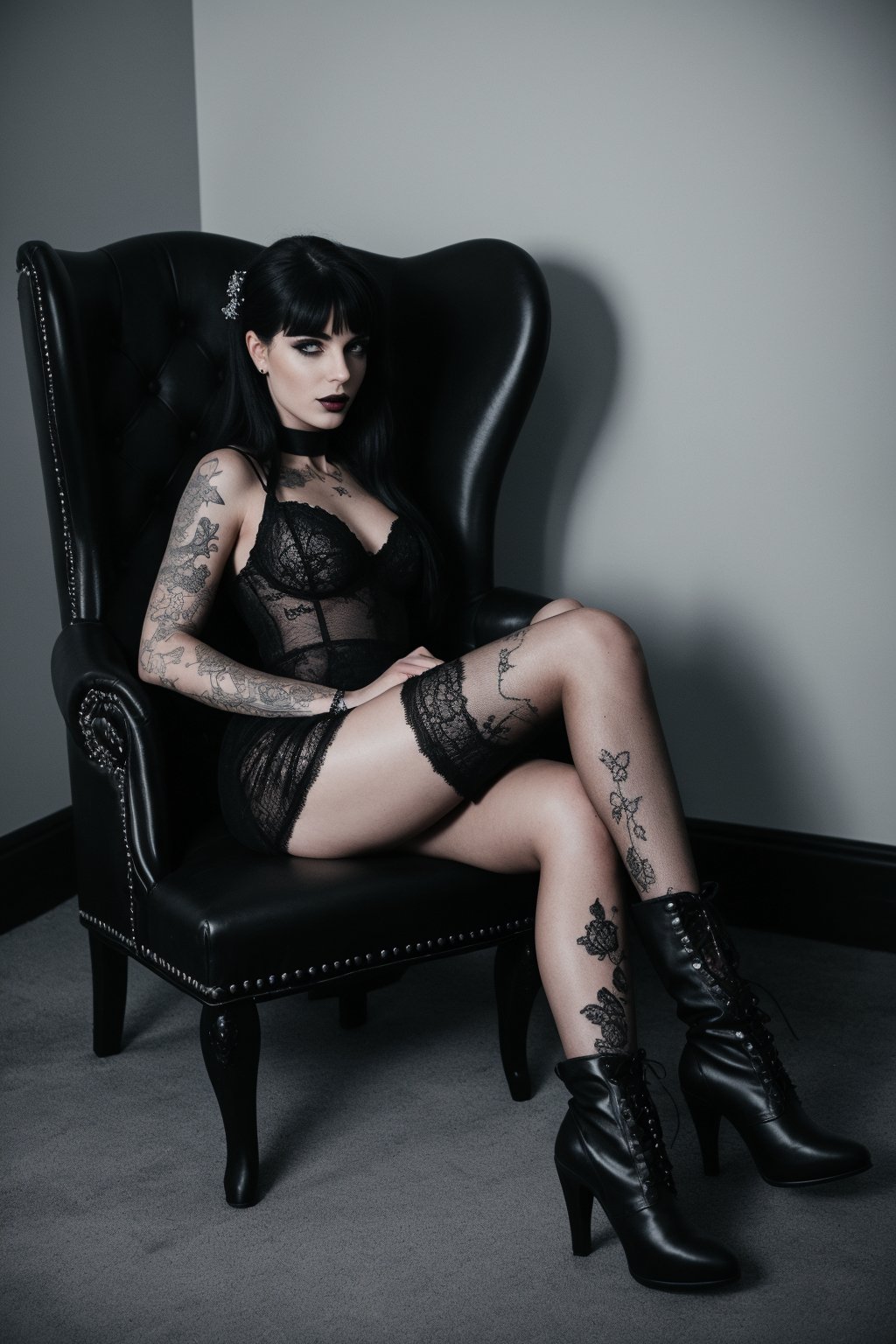fullbody,  goth girl,  tattooed by SKLTNC on Tensor.Art