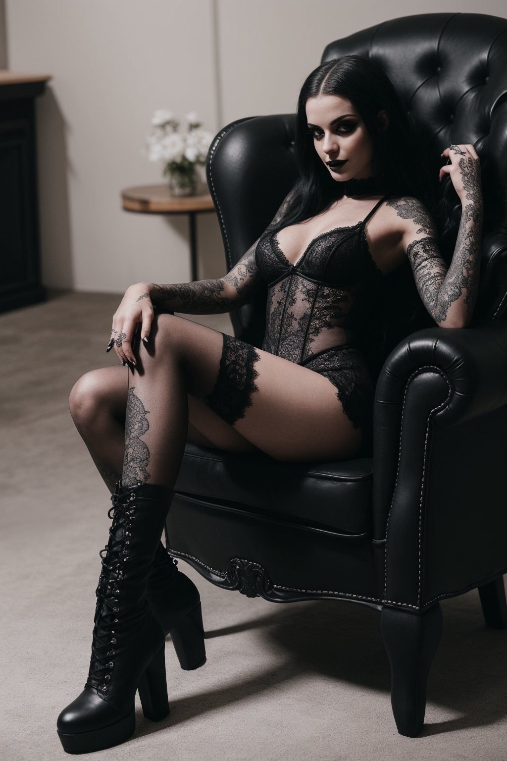 close up,  goth girl,  tattooed by SKLTNC on Tensor.Art