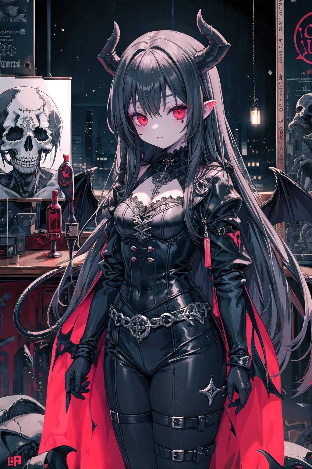 poster,  ((best quality)),  beautiful gothic woman next to a demon by SKLTNC on Tensor.Art