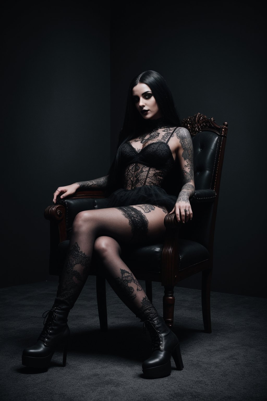 fullbody,  goth girl,  tattooed by SKLTNC on Tensor.Art