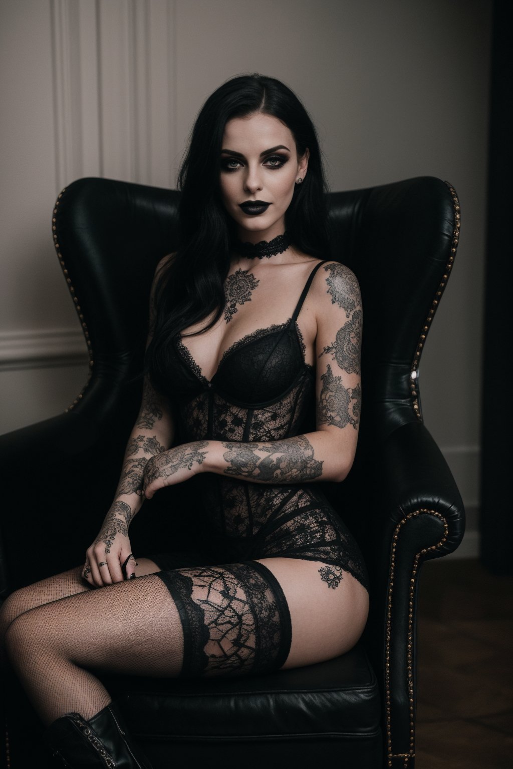 close up,  goth girl,  tattooed by SKLTNC on Tensor.Art