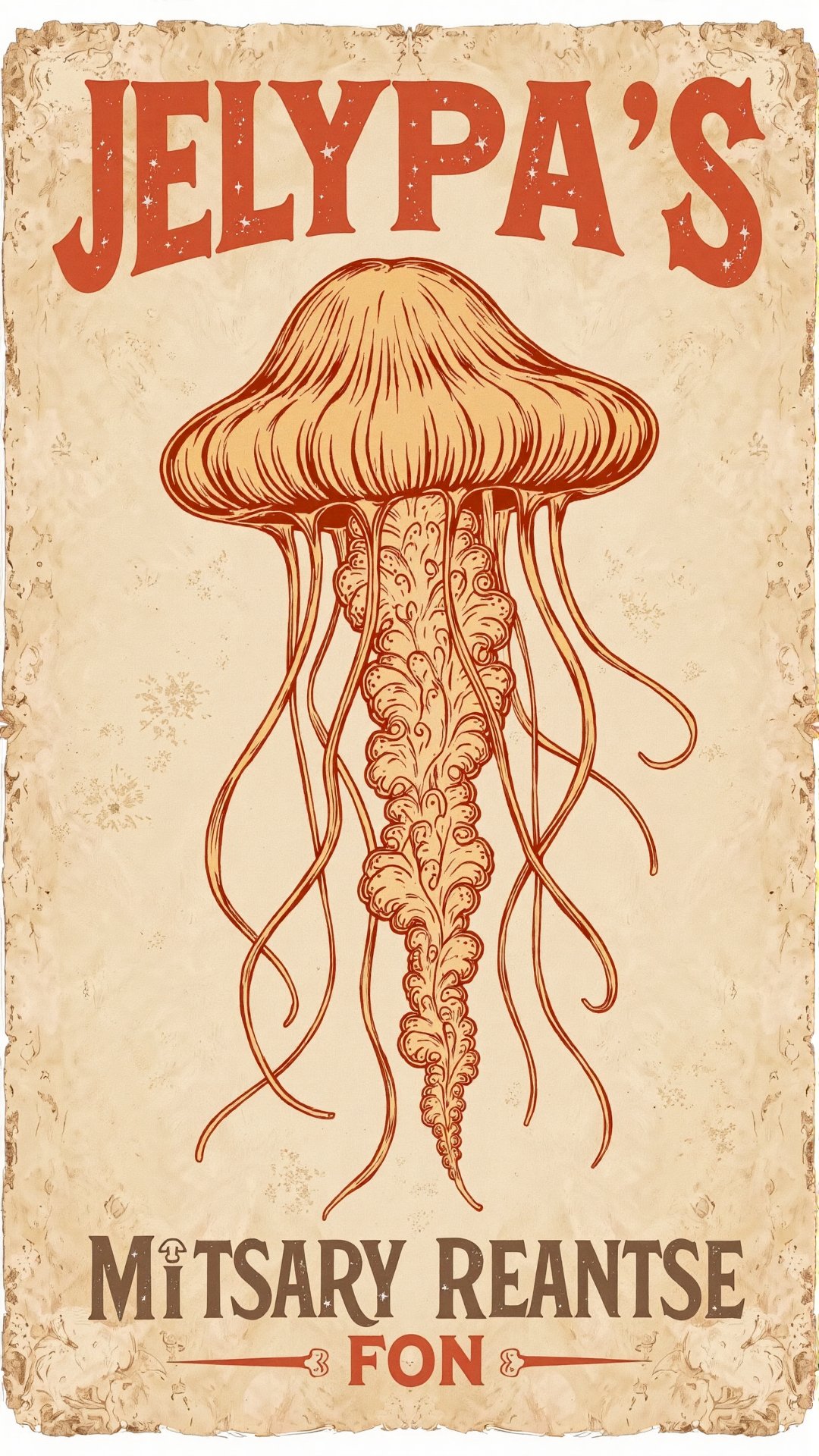 A retro-styled poster featuring a beautifully illustrated jellyfish in an old-school American vintage aesthetic. The desig...