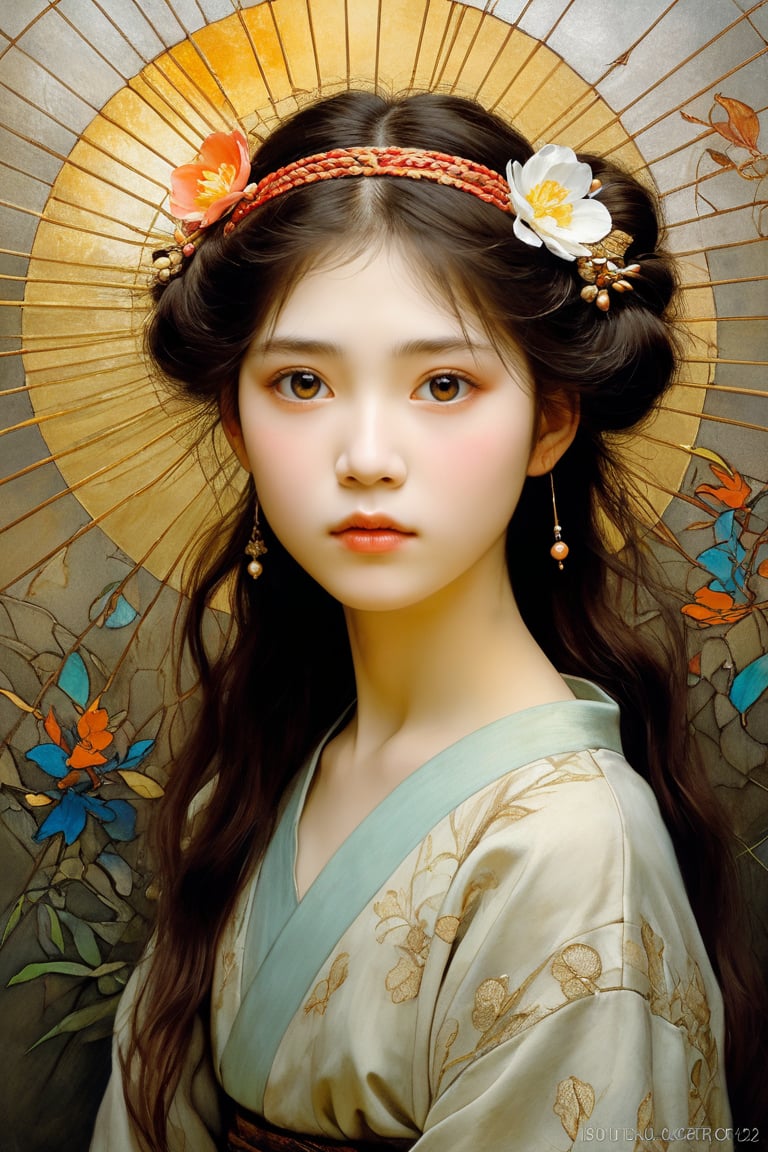 Auguste Renoir ~ Paul Peel ~ John Singer Sargent ~ Alexandre-Jacques Chantron ~ John William Godward ~ John William Waterhouse ~ Han-Wu Shen ~ Ishitaka Amano ~ Chakrapan Posayakrit ~ Kim Jung Gi ~ Kei Mieno ~ Ikushima Hiroshi ~ WLOP ~ William-Adolphe Bouguereau ~ Alphonse Mucha ~Luis Royo ~ Range Murata ~ Jock Sturges photography ~ David Hamillton photography ~ Overexposure Photorealistic high angle half body shot of a full body dystopian princess, 18 years old, zentangle pointillism watercolor, intimidating and imposing, dynamic pose, studio light, diffuse light, Sgraffito, soft pastel touch, overexposure oil painting on canvas style, impressionist, sfumato, chiaroscuro, sanpaku eyes, Grisaille Monochrome underpainting, fauvism, expressionistic portrait of a Japanese animation still, insanely intricate details, extremely sharp focus, whimsical surrealistic dreamscape collage, maximalism, Rembrandt lighting, unique artistic composition, terragen, phi ratio, Fabonacci, Siloa