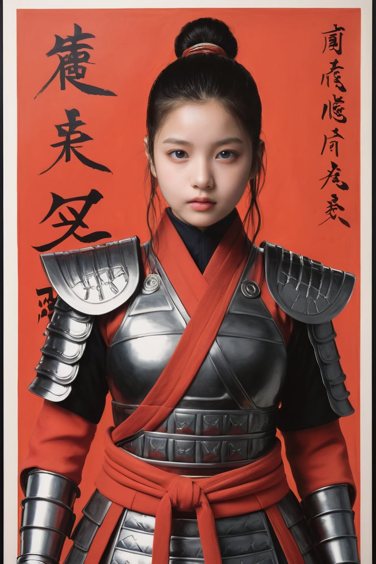 physically-based rendering, portrait, ultra-fine painting, extreme detail description, Akira Kurosawa's movie-style poster features a full-body shot of a 18-year-old European-Japanese girl, embodying the Shinobi of Japan's Warring States Period, An enigmatic female kunoichi, clad in ninja armor , This striking depiction, seemingly bursting with unspoken power, illustrates a fierce and formidable female warrior in the midst of battle. The image, likely a detailed painting, showcases the intensity of the female ninja's gaze and the intricate craftsmanship of his armor. Each intricately depicted detail mesmerizes the viewer, immersing them in the extraordinary skill and artistry captured in this remarkable,Ancient costume