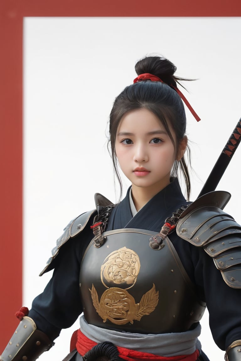 physically-based rendering, portrait, ultra-fine painting, extreme detail description, Akira Kurosawa's movie-style poster features a full-body shot of a 18-year-old European-Japanese girl, embodying the Shinobi of Japan's Warring States Period, An enigmatic female kunoichi, clad in ninja armor , This striking depiction, seemingly bursting with unspoken power, illustrates a fierce and formidable female warrior in the midst of battle. The image, likely a detailed painting, showcases the intensity of the female ninja's gaze and the intricate craftsmanship of his armor. Each intricately depicted detail mesmerizes the viewer, immersing them in the extraordinary skill and artistry captured in this remarkable,Ancient costume