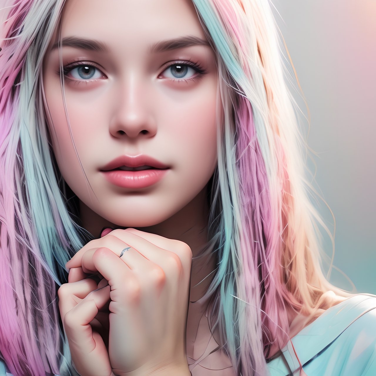 Full length image, digital artwork, long white blonde haired pop girl, posing for album artwork, makeup,High detailed ,SAM YANG,Color magic,Saturated colors,Color saturation , detailed_background, pink, cyan, teal, turquoise, trending on deviantart, Britney Spears ,<lora:659111690174031528:1.0>