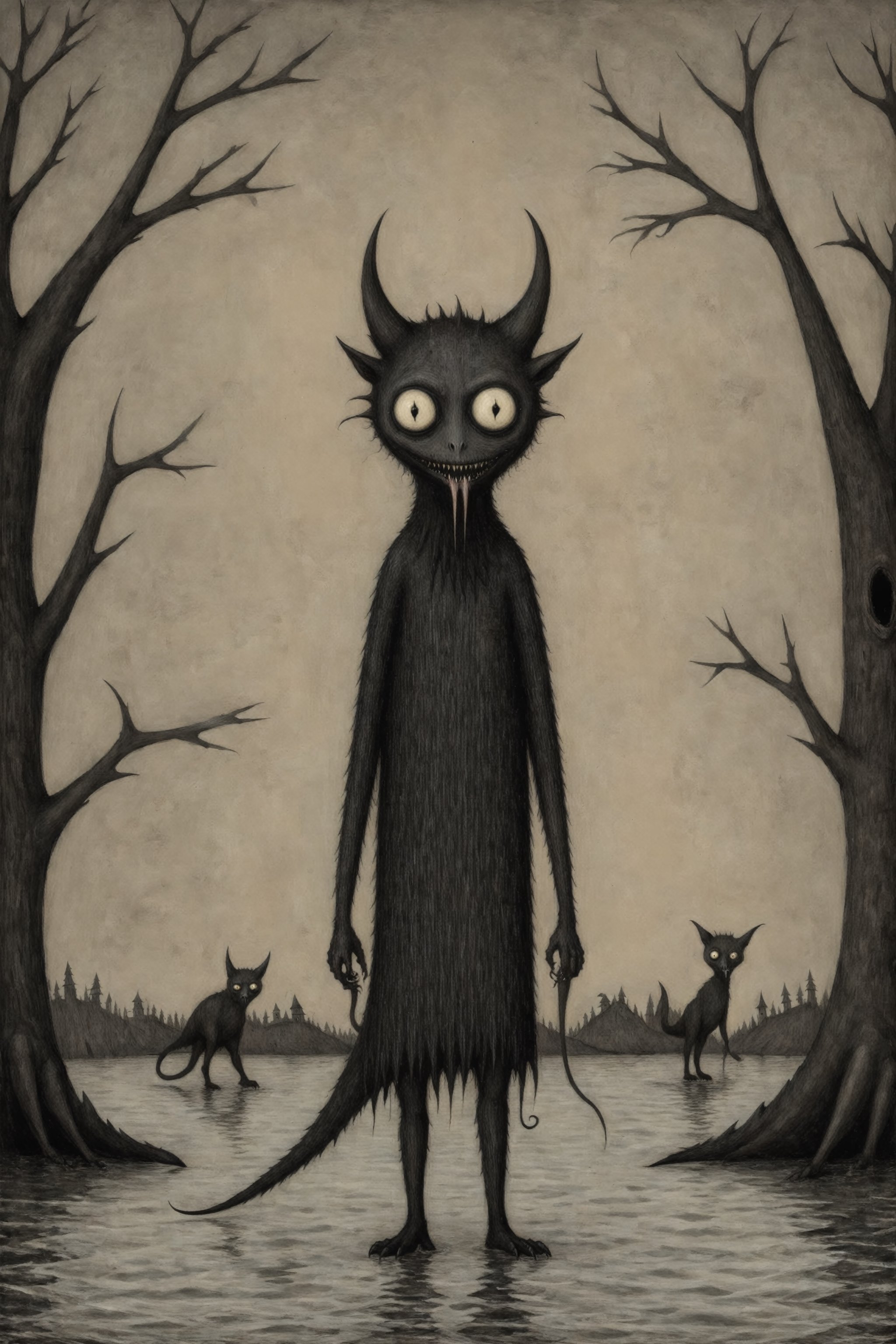 Demon horrifying animal painting, in the style of Edward Gorey,Edward Gorey Style page