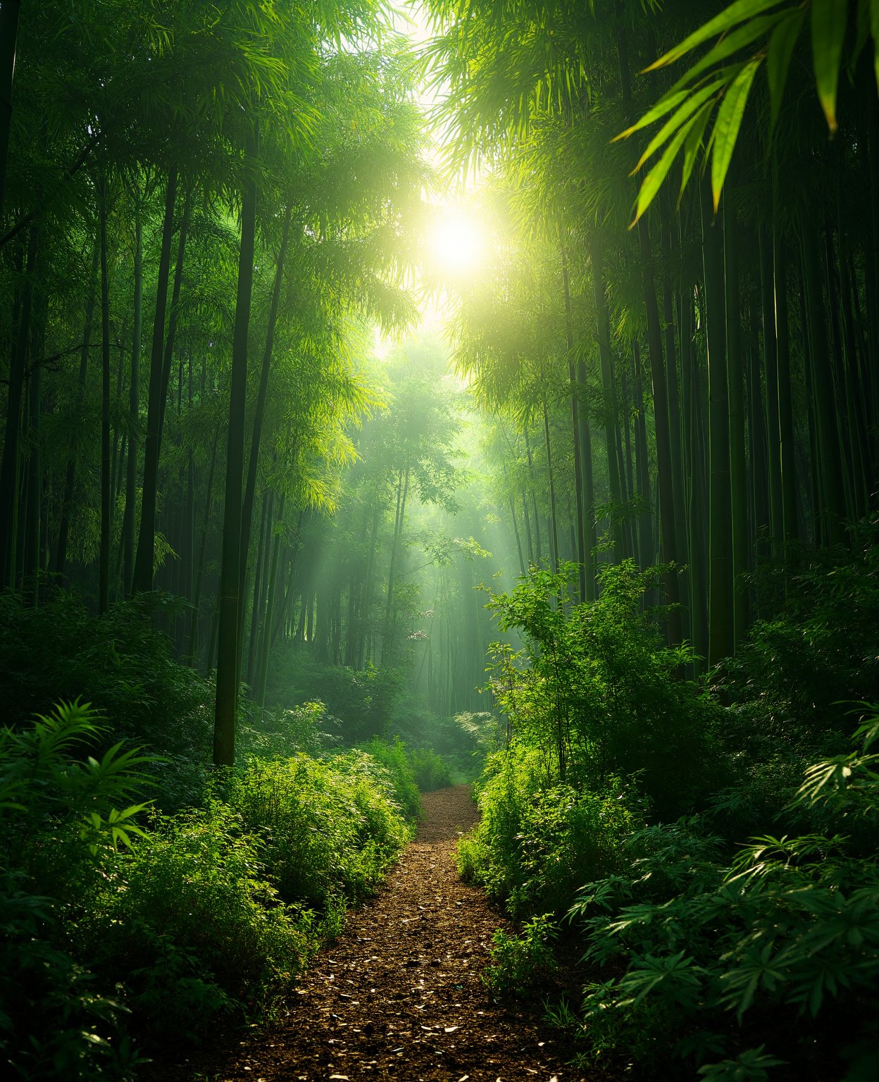 a lush bamboo forest, serene bamboo trees, detailed bamboo stalks and leaves, natural sunlight filtering through the bamboo, peaceful forest atmosphere, tranquil landscape, high quality, 8k, photorealistic, professional photography, vivid colors, warm lighting, cinematic composition, beautiful natural scenery