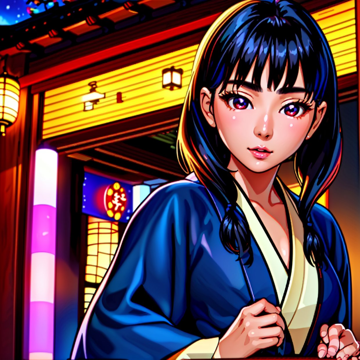 ((Top Quality, 8K, Masterpiece)), Sharp Focus, (Super Beautiful Face), (Glossy Skin), Realistic Photos, Black Hair, Realistic Pupils, Movie Lighting, Highly Detailed Eyes and Face, Movie Lighting, (Cowboy Shot), (kimono, hakama, obi),　(Korean Cute Actress), in nature, classic kimono,