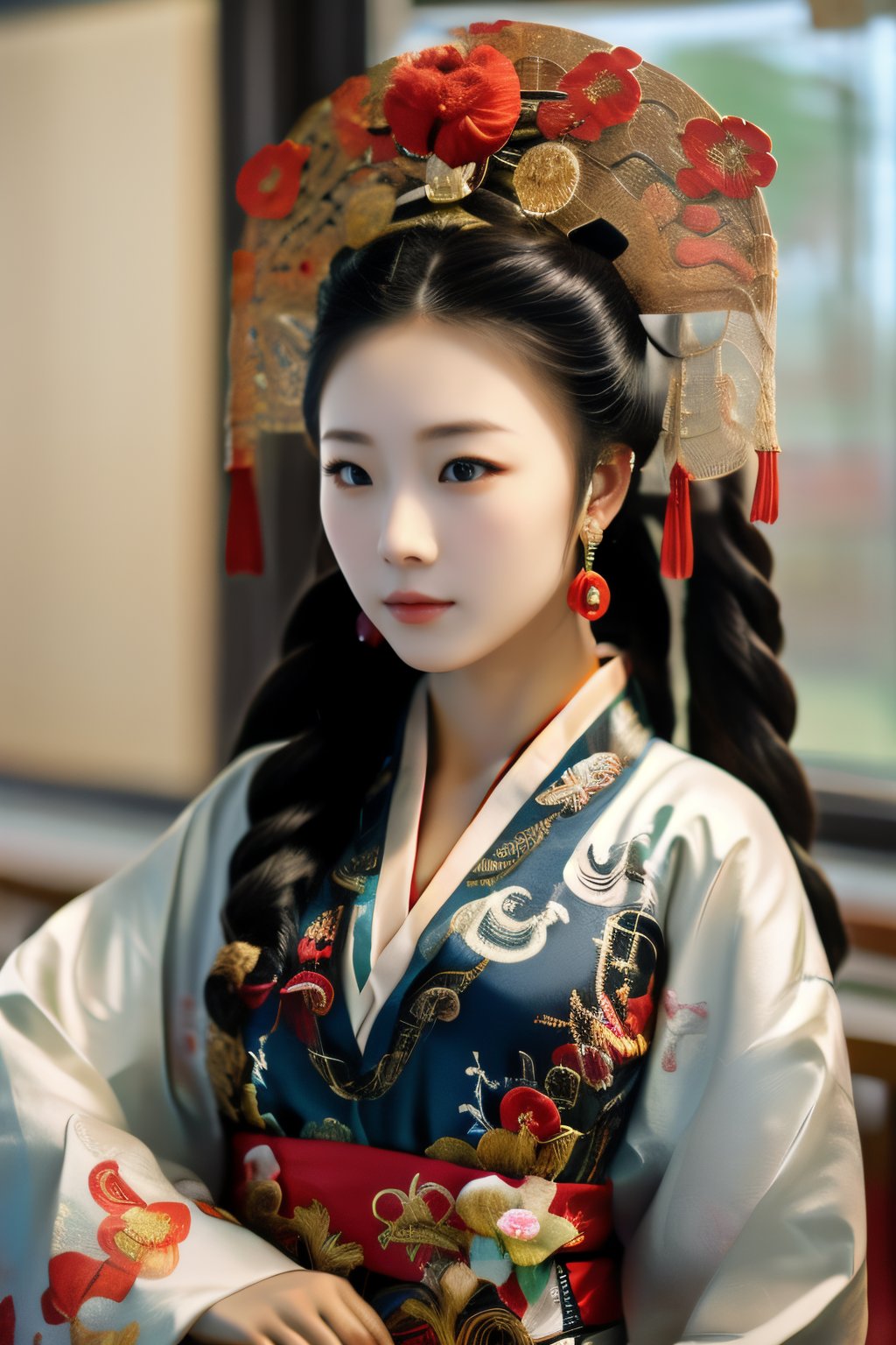 A little girl playing Chinese opera in the classroom