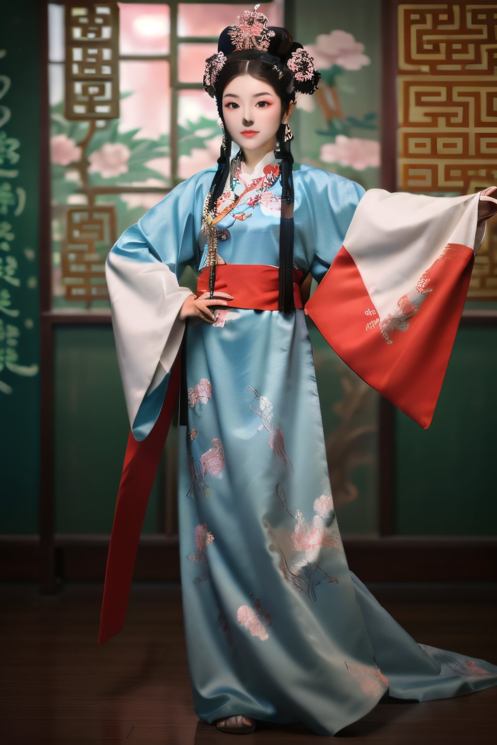 A little girl playing Chinese opera in the classroom,xiaosheng