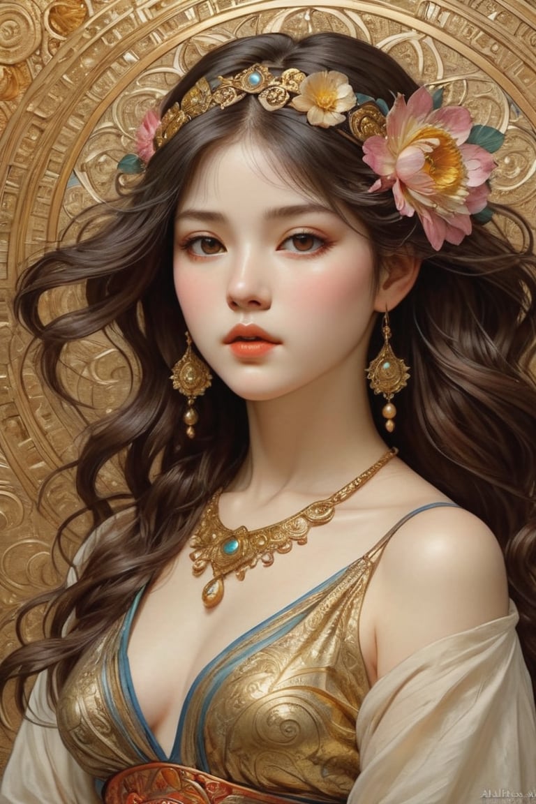 (1girl), (masterpiece, top quality, best quality, official art, beautiful and aesthetic:1.2), extreme detailed,colorful,highest detailed, official art, unity 8k wallpaper, ultra detailed, beautiful and aesthetic, beautiful, masterpiece, best quality, (zentangle, mandala, tangle, entangle) ,holy light,gold foil,gold leaf art,glitter drawing, PerfectNwsjMajicPerfectNwsjMajmagic, psychedelia art, flower, mandala, psychedelic, tapestries, ethereal
Negative Prompt ~ Carl Larsson ~ Titian ~ Raphael ~ Michael Angelo ~ Jean Auguste Dominique Ingres ~ Tony Taka ~ Frederic Leighton ~ Károly Lotz ~ Edward Poynter ~ Pierre-Auguste Renoir ~ Paul Peel ~ John Singer Sargent ~ Alexandre-Jacques Chantron ~ John William Godward ~ John William Waterhouse ~ Han-Wu Shen ~ Ishitaka Amano ~ Chakrapan Posayakrit ~ Kim Jung Gi ~ Kei Mieno ~ Ikushima Hiroshi ~  WLOP ~ William-Adolphe Bouguereau ~ Alphonse Mucha ~Luis Royo ~ David Hamilton photography ~ Range Murata ,on parchment,Expressiveh