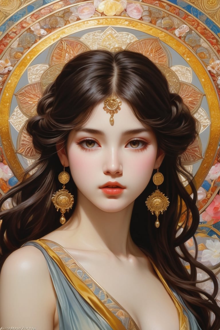 (1girl), (masterpiece, top quality, best quality, official art, beautiful and aesthetic:1.2), extreme detailed,colorful,highest detailed, official art, unity 8k wallpaper, ultra detailed, beautiful and aesthetic, beautiful, masterpiece, best quality, (zentangle, mandala, tangle, entangle) ,holy light,gold foil,gold leaf art,glitter drawing, PerfectNwsjMajicPerfectNwsjMajmagic, psychedelia art, flower, mandala, psychedelic, tapestries, ethereal
Negative Prompt ~ Carl Larsson ~ Titian ~ Raphael ~ Michael Angelo ~ Jean Auguste Dominique Ingres ~ Tony Taka ~ Frederic Leighton ~ Károly Lotz ~ Edward Poynter ~ Pierre-Auguste Renoir ~ Paul Peel ~ John Singer Sargent ~ Alexandre-Jacques Chantron ~ John William Godward ~ John William Waterhouse ~ Han-Wu Shen ~ Ishitaka Amano ~ Chakrapan Posayakrit ~ Kim Jung Gi ~ Kei Mieno ~ Ikushima Hiroshi ~  WLOP ~ William-Adolphe Bouguereau ~ Alphonse Mucha ~Luis Royo ~ David Hamilton photography ~ Range Murata ,on parchment,Expressiveh,lineart,concept art