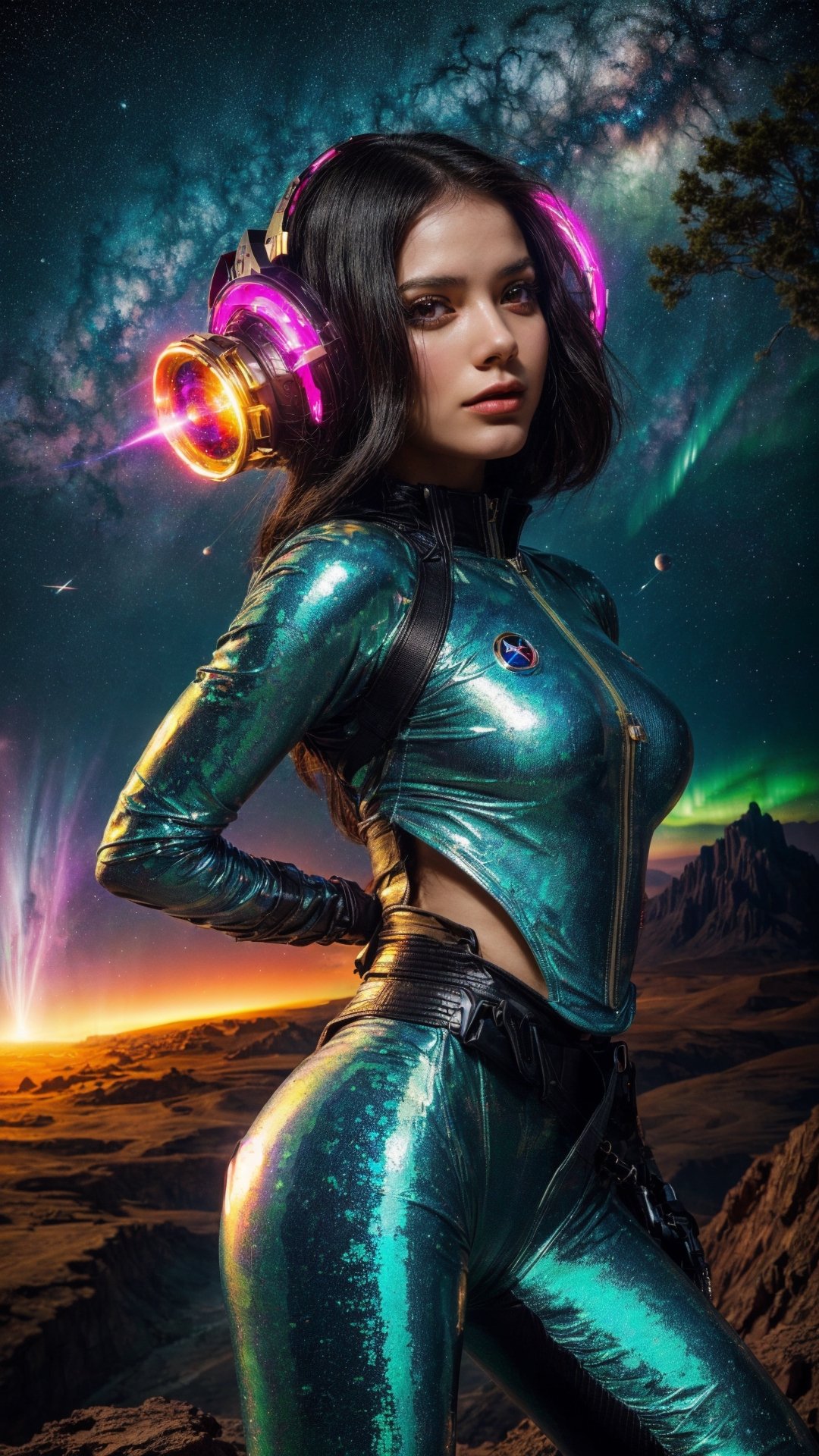 On an alien planet that seems plucked from the vibrant dreams of the 1960s,  a space girl emerges as a striking vision. He...