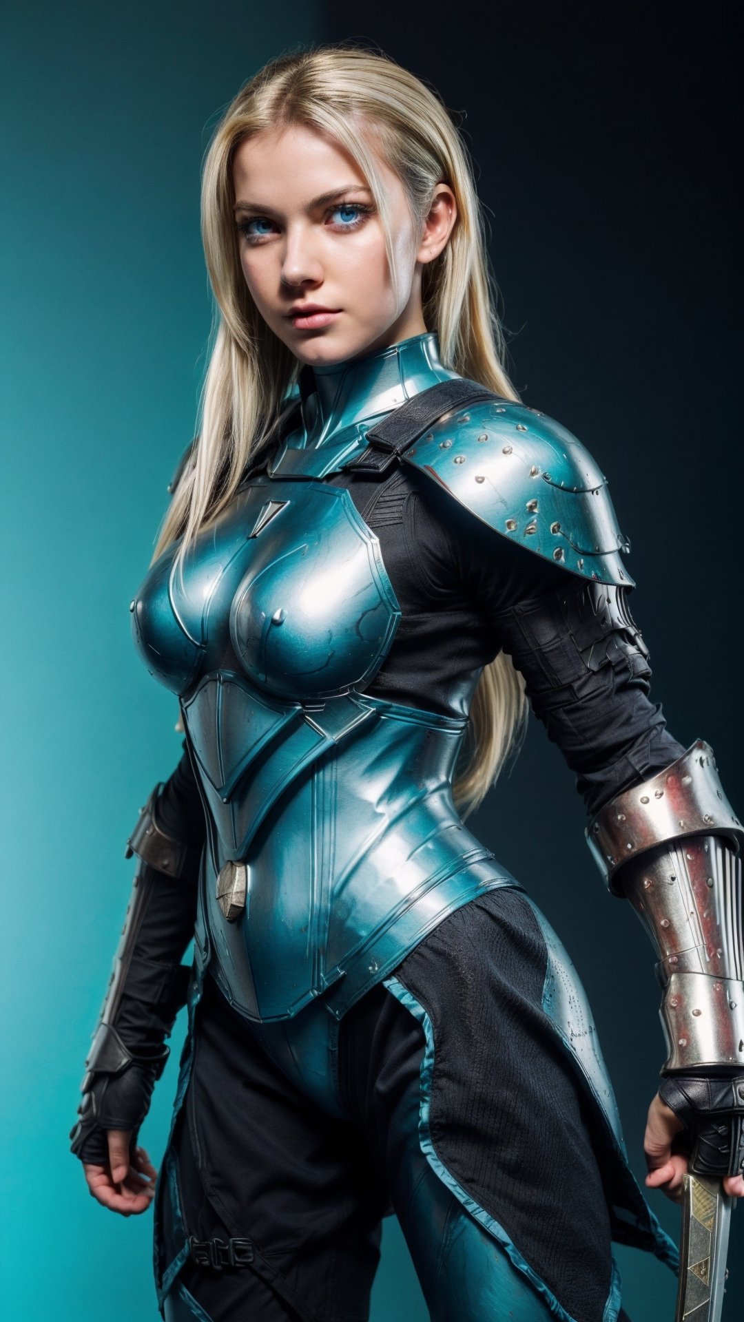 super sexy superheroines, centered, full body, | aqua hair color, light blue eyes, | super Sexy girl in full body platinum armor, armored thighs, pauldrons, wielding a sword | (simple background, black background:1.2),sophitia_whitedress_aiwaifu,cammy_green_bodysuit_aiwaifu