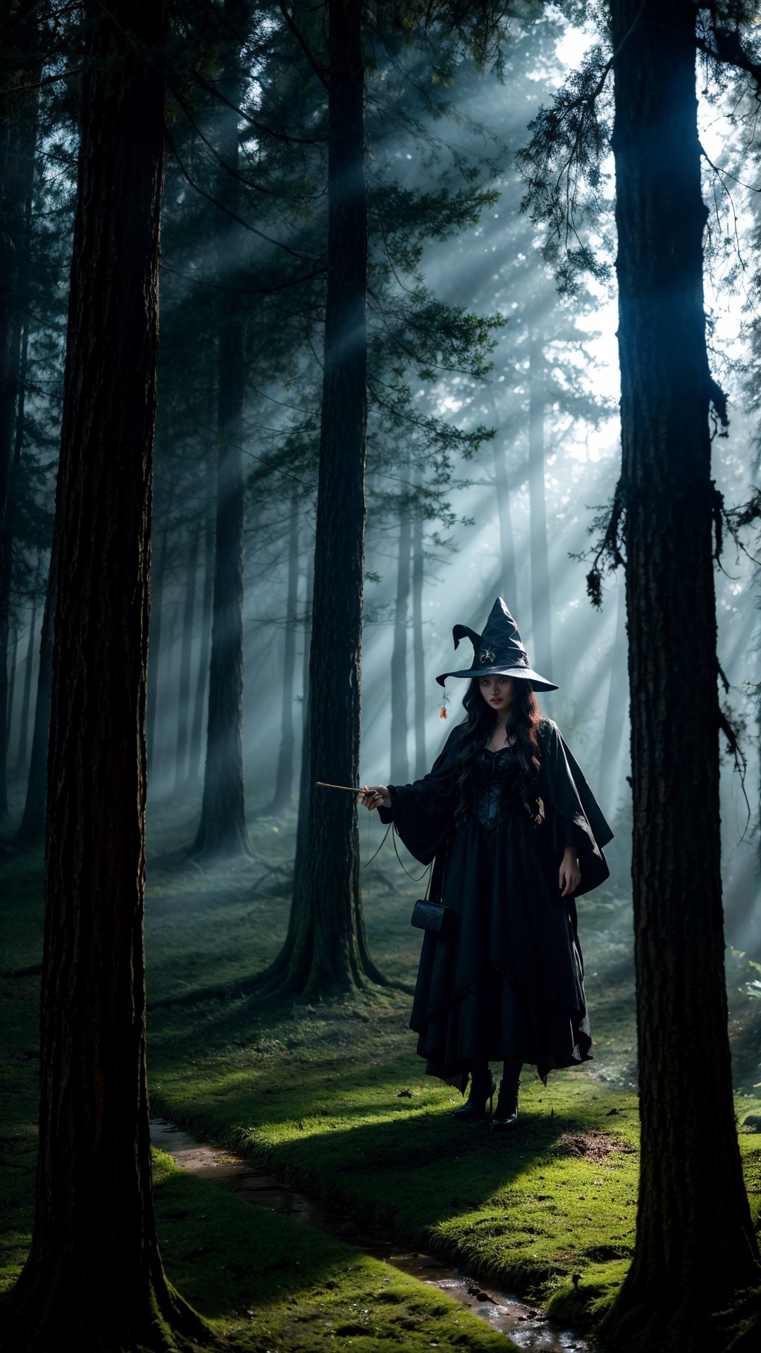 A mysterious witch,  surrounded by trees with faces,  beckons you into a mystical forest. Hidden creatures peer from the s...