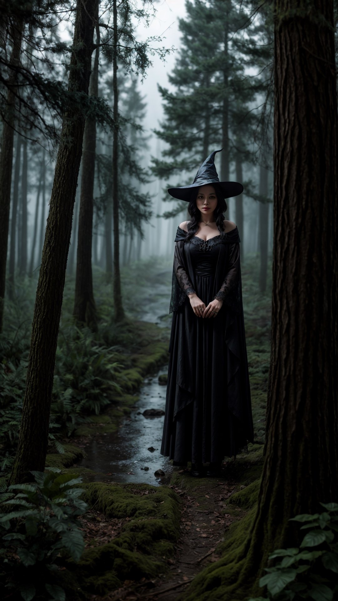 A mysterious witch,  surrounded by trees with faces,  beckons you into a mystical forest. Hidden creatures peer from the s...