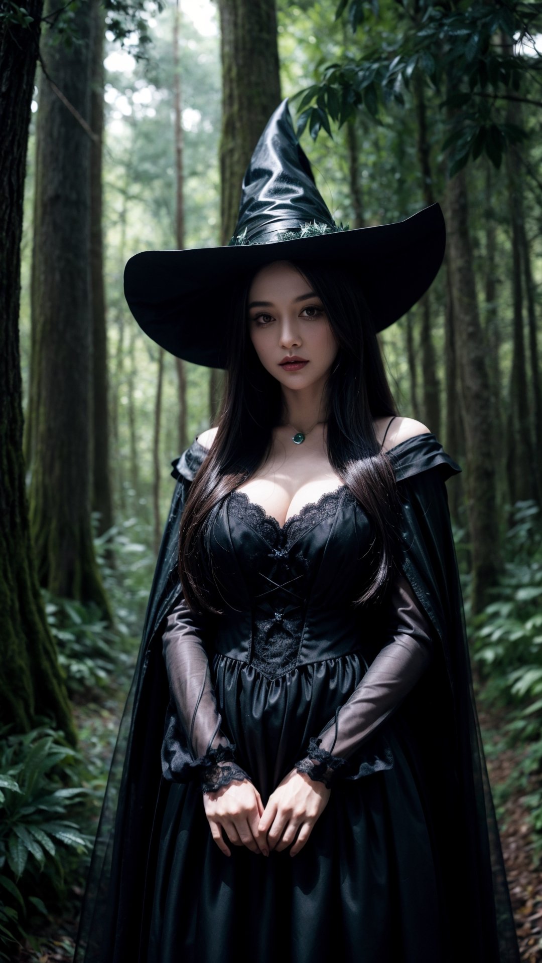 A mysterious witch,  surrounded by trees with faces,  beckons you into a mystical forest. Hidden creatures peer from the s...
