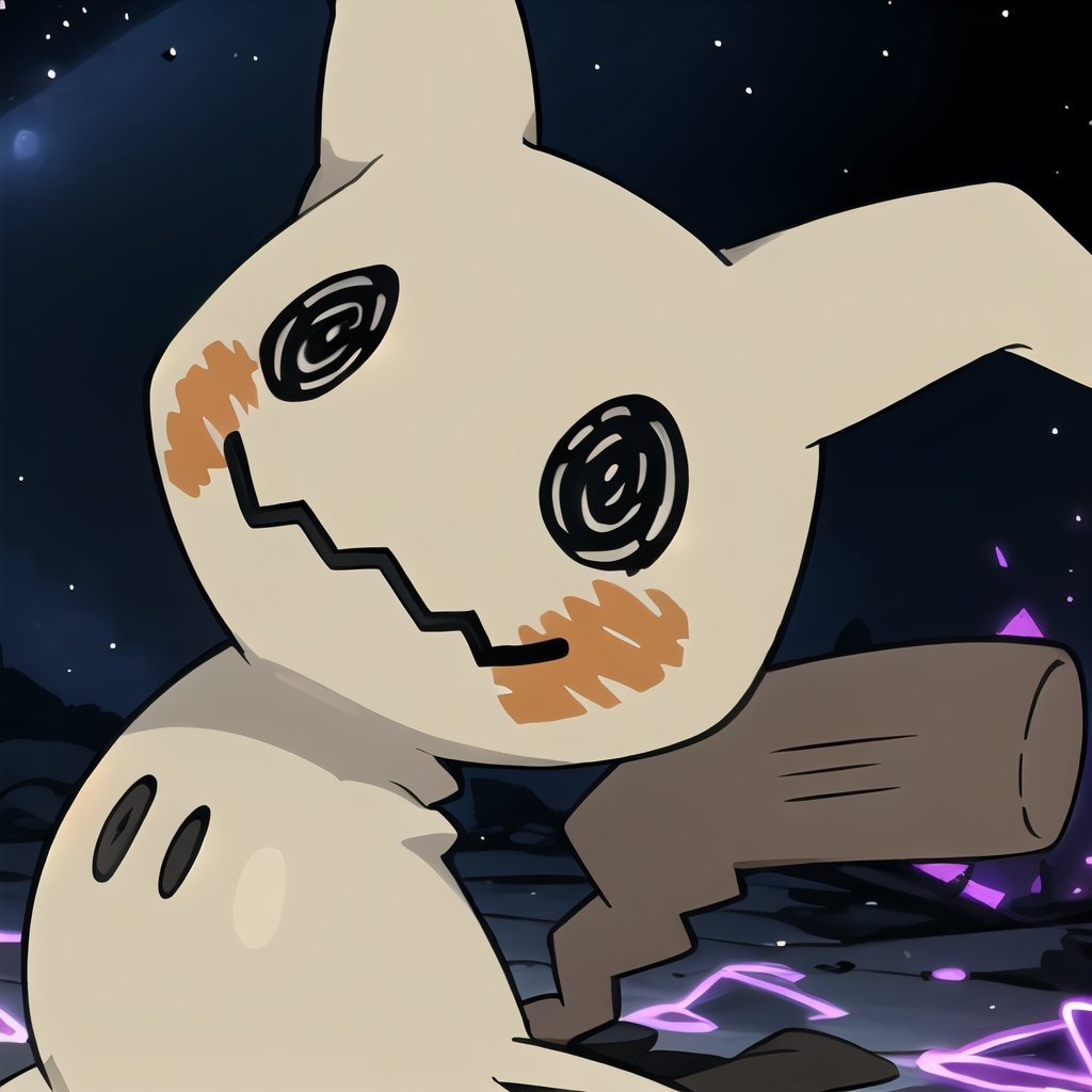 ((masterpiece,best quality)), absurdres,, Mimikyu_Pokemon,  no humans,  purple star, sparkle, starry_background, solo, looking at viewer, cinematic composition, 