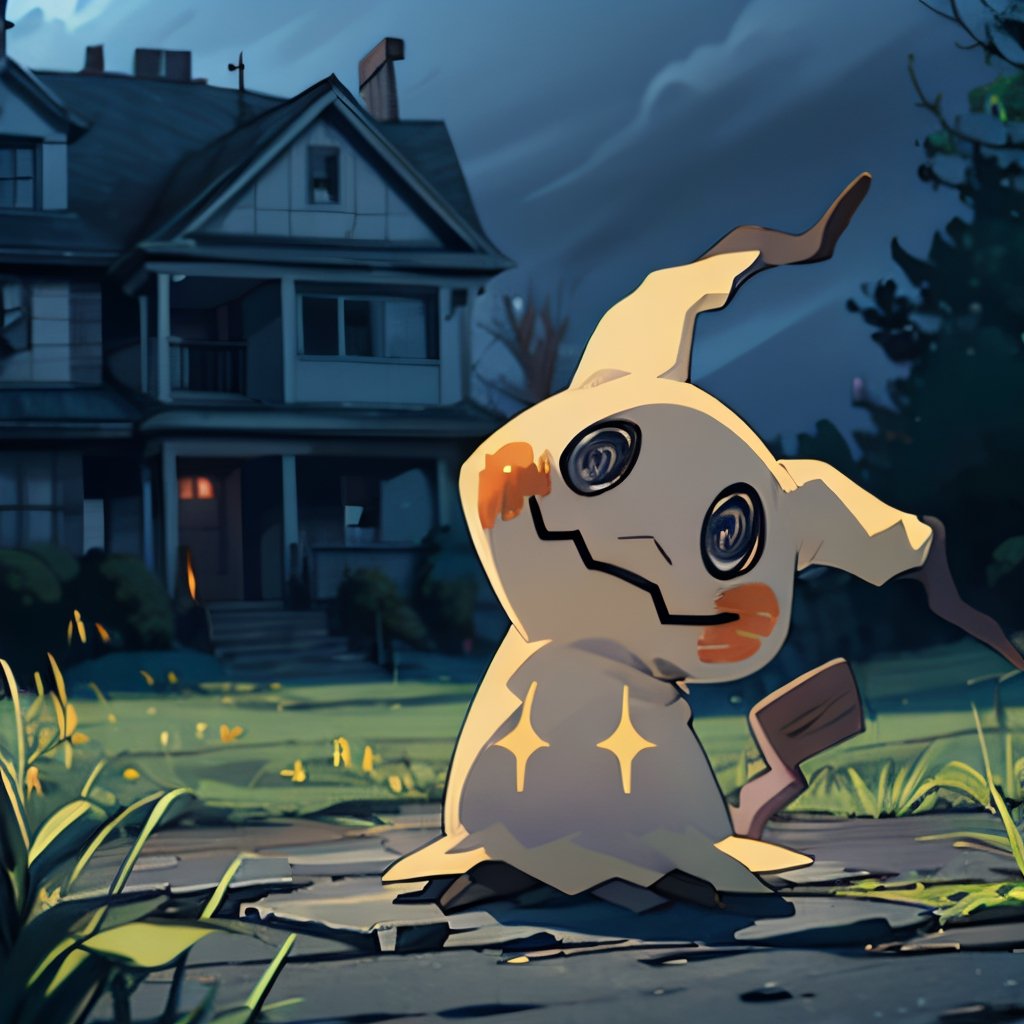 ((masterpiece,best quality)), absurdres,, Mimikyu_Pokemon,  no humans, solo, looking at viewer, cinematic composition, haunted house background,